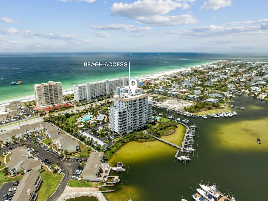 Welcome to Destin's newest Penthouse on the market -- a stunning, one-of-a-kind coastal retreat perched on the 9th floor of Harbor Landing. Boasting over 3,200 sq. ft. of luxury living space offering breathtaking panoramic views of both the Gulf and the vibrant Destin Harbor.From the moment you step inside, you're greeted by an open-concept design flooded with natural light and wrapped in elegance. Sophisticated finishes and thoughtfully curated furnishings create a warm yet upscale atmosphere throughout. Each bedroom offers private ensuite bathrooms, including two master suites with king beds, jetted tubs, and walk-in showers. The fourth bedroom features a motorized adjustable queen bed for personalized comfort.Step outside to your private balcony or ascend to your rooftop patio sanctuary, where sunsets and starlit skies provide the perfect backdrop for unforgettable evenings. With garage parking, exclusive beach access, and a sparkling community pool and fitness center, this penthouse checks every box for refined coastal living.

Bonus Feature: This unit conveys with its own deeded boat slip at the onsite marina on the Destin Harbor  a rare and coveted amenity perfect for boat owners and water enthusiasts.

Ideally located in the heart of Destin, you're just a short stroll from the sugar-white sands, or hop on a water taxi to explore HarborWalk Village, Crab Island, or some of the best waterfront dining on the Emerald Coast. Adventure, relaxation, and luxury all await at this Penthouse.