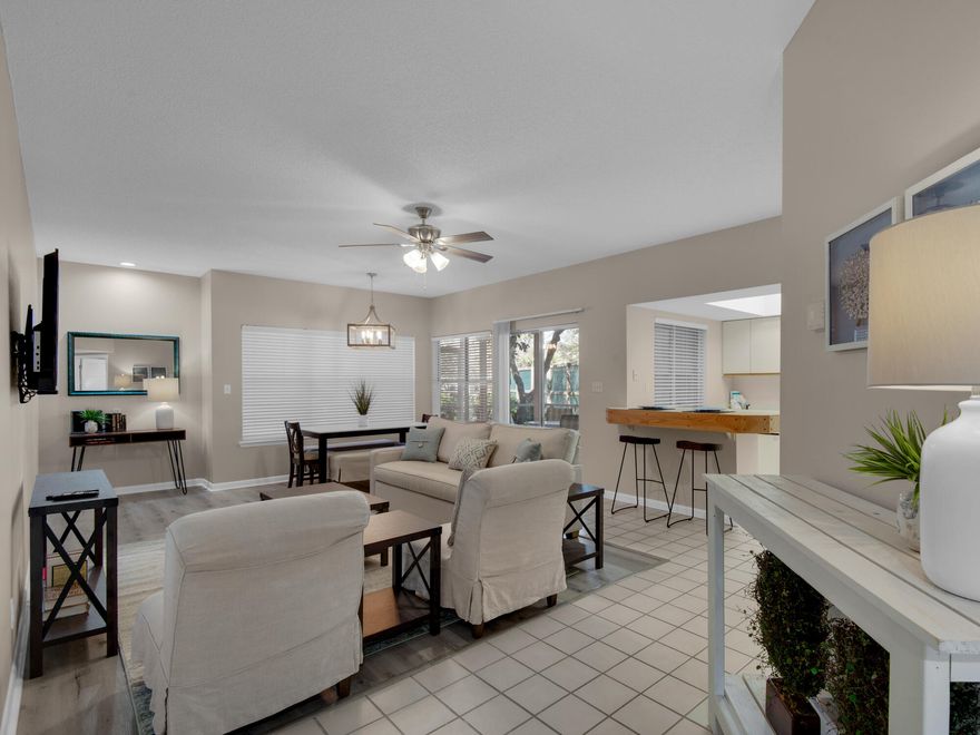 For the tennis or pickleball enthusiast, this location is primo! Walk out your back door directly to the courts. Everyone will enjoy nighttime when the club is closed; courts are not lit at night and you have total privacy. 132 is a ground level unit, no stairs and front door parking. A split bedroom plan, two full baths, spacious closets. Kitchen with pass through window onto the large screen porch for the utmost in entertaining and additional living space. Nicely decorated, sold fully furnished. Outside locked storage closet. Washer and dryer in unit. Hidden Dunes features a guard gated community with deeded beach. Tram service during season to the beach or tennis club. Enjoy two pools, one heated, hot tubs and BBQ pit.