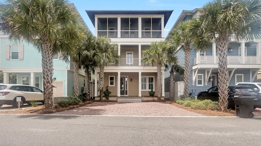 Classic coastal elegance meets resort living at 41 Cobia Run West, conveniently located in the heart of Seacrest Beach. This well-planned home is gracefully situated directly on the resort-style lagoon pool and ampitheater, providing the utmost in convenience. No detail was overlooked in the planning of the home, which features 4 bedrooms, 4 bathrooms and 6 porches for outdoor rest and relaxation. The pinnacle of the home is the very generous third floor deck and covered patio area, overlooking the pool area and a picture-perfect space for enjoying stunning sunsets. Seacrest Beach is a resort community located between Alys Beach and Rosemary Beach, featuring deeded beach access, tram service to the beach, and features the utmost in resort-style living amenities on Scenic Highway 30A.