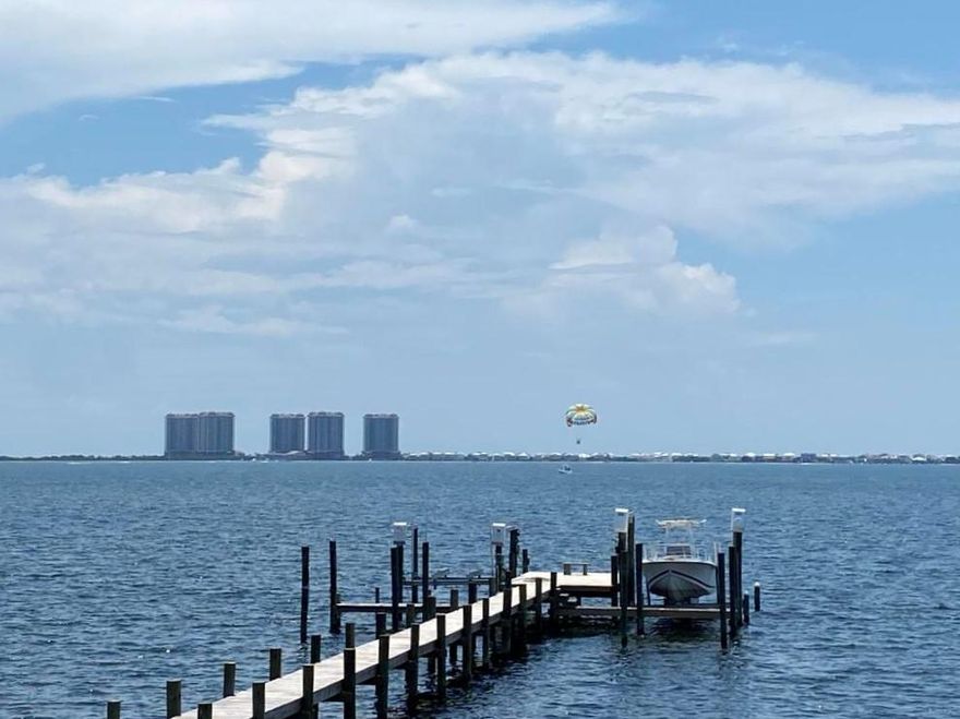 WATERFRONT and LOW COST TO OWN!!!  This completely renovated 2 bedroom 2 bathroom townhome is located on the beautiful sound overlooking pensacola beach. The home its on a tandem oversized garage with breakaway walls and extra hurricane protection. The Open concept kitchen dining and living space has a great flow and views of the sound. All new vinyl plank flooring throughout.  Updated kitchen and bathrooms, complete with custom cabinets and tile showers. All New black stainless steel appliances, HVAC and condenser unit.  Seller has made the home energy efficient and has changed all switches, outlets and added recessed lighting. New Composite Decking on rear of the home.  Store your boat on your community dock in your personal slip, complete with all new pilings and deck boards