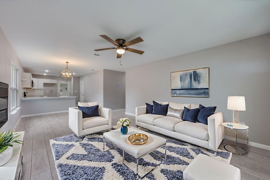 2024 new construction home offering 3 bedrooms and 2 bathrooms located in South Crestview. This home features an open-concept floor plan with luxury vinyl plank flooring throughout the main living areas, creating a clean and cohesive look. The kitchen includes granite countertops, stainless steel appliances, and a spacious walk-in pantry, with convenient flow into the living and dining areas. The primary suite features dual vanities and two walk-in closets for additional storage. Blinds and a refrigerator are included with an acceptable offer. Seller is offering a $2,500 credit toward the buyer's closing costs. Conveniently located with access to shopping, dining, and major roadways.