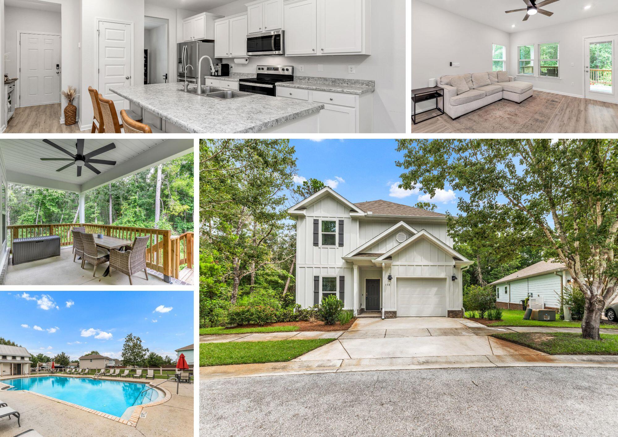 Beautiful 4 bedroom - 3.5 bathroom Craftsman style home in the highly sought after community of LaGrange Landing. Nestled in the heart of Freeport, 158 S Lafayette Creek offers the perfect blend of comfort, style, and affordability. This charming home is priced to sell, making it an unbeatable opportunity for buyers. As your enter the home, you are greeted by a small foyer, with a formal dining room off to the left. The dining room offers plenty of natural light with double window facing the front of the home. The spacious kitchen is located just off of the dining room. The kitchen is complete with a massive island with breakfast bar seating, stainless steel appliances (French door refrigerator, smooth top range, dishwasher & microwave), pantry, and plenty of cabinets and counter space. The home's first floor living room is located next to the kitchen, perfect for entertaining. The living room is complete with a shiplap accent wall, ceiling fan, and windows and rear door facing the covered porch and backyard. The large master bedroom is also located on the first floor with ceiling fan, plenty of windows and ensuite bathroom with double vanity, shower, walk-n closet, and water closet. Also on the first floor, is a powder room for guests, indoor laundry room (with washer and dryer), and access to the 1 car garage. The second floor of the home boasts a second living room/media room/flex room area which also offers a deep double door closet, perfect for storage. Bedroom 2, can easily serve as a second master bedroom and has is own ensuite bathroom. Bedrooms 3 & 4 are also generous in size and share an additional 3rd bathroom, just off of the hallway. The covered back porch has plenty of room for your outdoor furniture and BBQ grill. The back porch overlooks the open backyard which backs up to nature with mature trees for that ultimate feel of privacy. This home offers LVP flooring throughout the main living areas and wet areas, with carpet in the bedrooms and second floor living room and ceiling fans in all bedrooms, living rooms, back porch. There are newly installed cabinets in the indoor laundry room, new sink and mirror in powder room, new faucets on all sinks, new shower heads & ring security system. The exterior of the home offers newly installed garden beds on the side and rear of the home, gutter system, and irrigation system.
Community Amenities: Enjoy the LARGE community pool, fishing dock, and a community path leading to a creek that opens into Choctawhatchee Bay, perfect for paddle boarding or kayaking.
This home is listed at $424,900, providing an exceptional opportunity to live the Florida dream in style and comfort. Don't miss your chance to own this slice of paradise. Schedule your showing today!