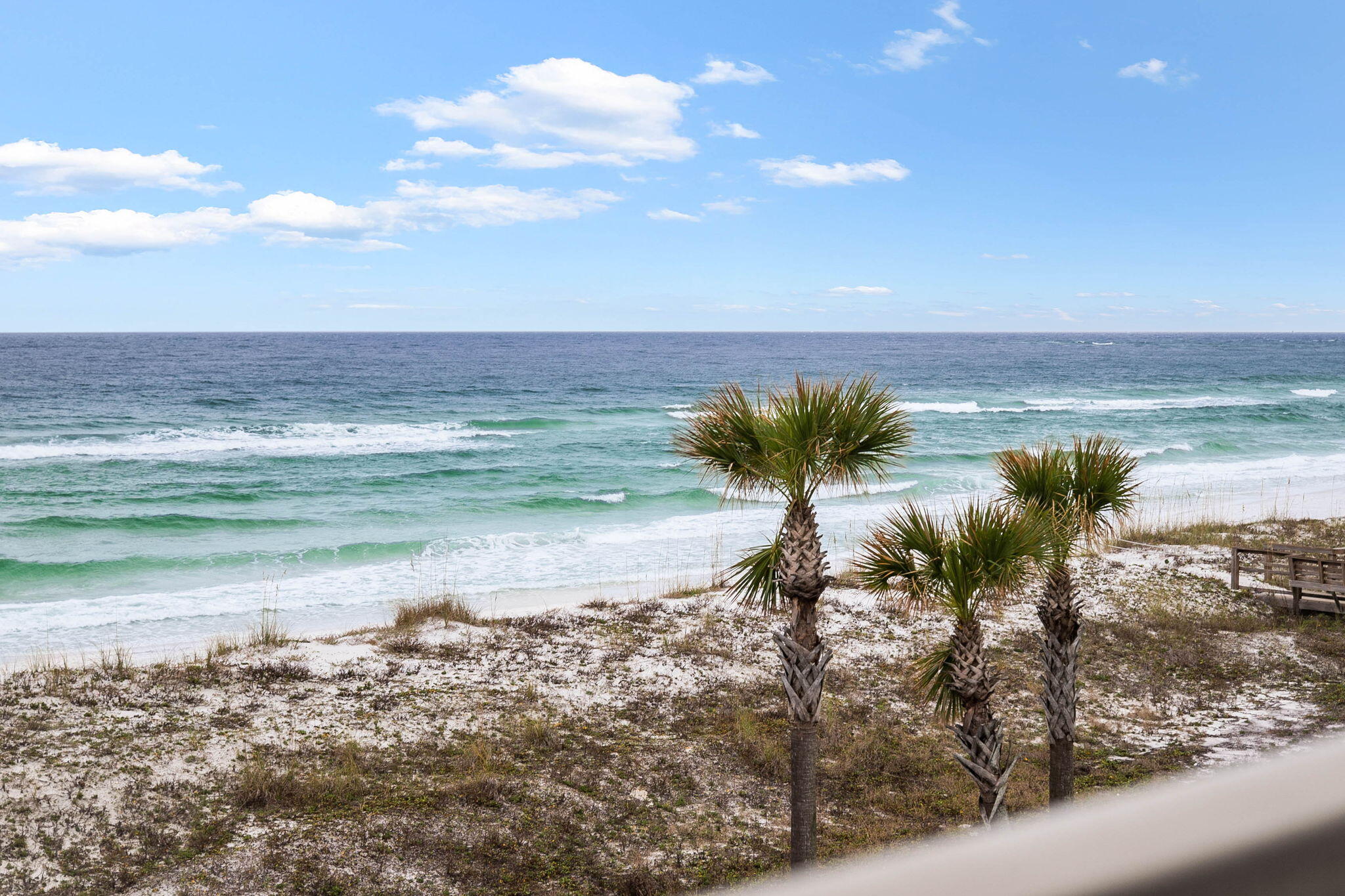 Experience unparalleled beachfront living in this beautiful three-story, corner-unit condo located directly on the Gulf of Mexico. Situated in the highly sought-after Aegean community, this 3-bedroom, 3.5-bath property offers stunning panoramic views and a beachy-chic aesthetic that perfectly captures the essence of coastal living.Step inside to discover a thoughtfully updated interior that combines comfort and style. The condo has recently undergone a total renovation, featuring brand-new flooring throughout, fresh paint, and stylish updated furniture and fixtures. The first floor welcomes you with an open and inviting layout, where the living, dining, and kitchen areas flow seamlessly. The open floor plan creates an inviting space for gathering, with large sliding glass doors that frame the mesmerizing views of the Gulf. The living area opens to a private balcony where you can enjoy your morning coffee with the sunrise or unwind with evening cocktails as you watch fishing boats return to the pass.
On the second floor you'll find the primary suite, a private sanctuary designed to immerse you in the beauty of the Gulf. Wake up to the gentle sound of waves and step onto your own private balcony to take in uninterrupted views of the turquoise waters stretching to the horizon. This serene retreat features ample space, an en suite bathroom, and thoughtful details that create an atmosphere of relaxation. This level also includes an additional bedroom with an en suite bath and a convenient laundry area.
The third floor features a large loft-style bedroom with its own full bath, creating a versatile retreat. Whether used as a private suite or a flexible space for additional guests, this top-level sanctuary adds to the home's unique charm and functionality.
The Aegean community offers a host of amenities to elevate your coastal lifestyle, including complimentary beach service, a sparkling pool, BBQ grills, and tennis and shuffleboard courts. Extensive exterior renovations are currently underway and are scheduled for completion by February 2024, ensuring a fresh, modern look for years to come.
This condo is being sold fully furnished (with exception of the art over the Living Room sofa) and turn-key ready, making it an ideal choice for a full-time residence, vacation retreat, or income-generating rental property. Whether you're seeking a relaxing escape or a vibrant beachfront lifestyle, this property delivers the perfect blend of comfort, style, and unbeatable location.