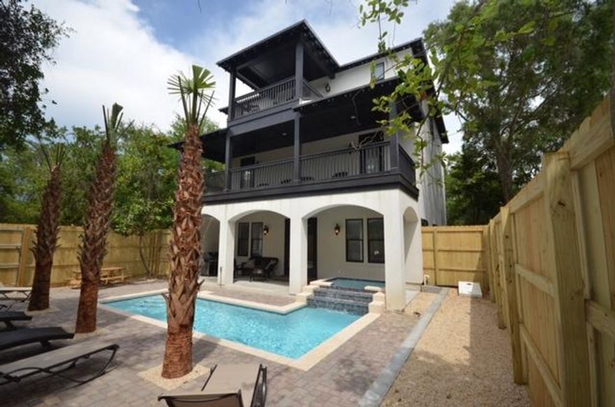 Welcome home to Villa by Seaside, serving up contemporary coastal comforts in the vintage atmosphere of Old Seagrove. This recently completed 8 bedroom/8 1/2 baths property features spacious porches, (including 2 private porches off 2 bedrooms and 2 Juliet style balcony porches off 2 bedrooms) sundecks, heated pool, hot tub and 2 two outdoorpoolside flat screen TVs, just for starters. Villa by Seaside easily accommodates up to 24 guests, has booked $95,000 in rentals so far this year and will be sold fully furnished. Additional features of this idyllic beach home includes a generous first floor main living area (35 x 19), a gourmet kitchen fully equipped with Bosch appliances and rustic custom designed dining table.
