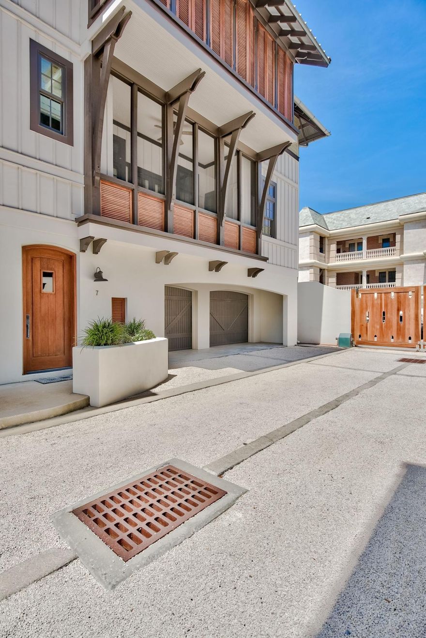 Nestled between Rosemary Beach and Seacrest Beach you will find a private community within a gated courtyard and just steps to the shops and restaurants of Rosemary Beach. This 3 level, 2,150 sq. foot condo sits atop an oversized 2 car garage with additional storage space for all of your beach gear and bikes. Located in the garage you will find a dumbwaiter which reaches all 3 levels in the home. On the 2nd floor you will find high ceilings and an open floor plan living area with french doors that open out to a balcony and a spacious kitchen complete with a Sub-Zero refrigerator and Wolf appliances. All 3 bedrooms are located on the 3rd floor each with an ensuite bathroom. Enjoy the quiet oasis of A La Paix.