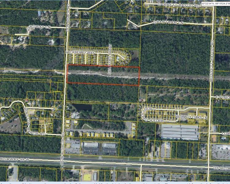 Ten acres with 100 ft.-wide Gulf Power easement down the center. Ideal use for this parcel would be multi-family dwellings. Survey in documents. Future land use category is Conservation Residential. Appears to be free of wetlands according to recent boundary surveyor, but buyer would have to verify.