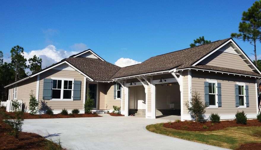 This Brand New Huff Dahlia plan offers 2,265 sq. ft. 4BR/3BA, and a 2 car garage. Hardwood flooring in the living areas, quartz countertops, and 9' ceilings. The Kitchen will offer stainless appliances and a gas range. This is a corner lot. The sales center is open daily. As part of the Amenity fee homeowners have access to the Village Commons Pool & Fitness Center and Lake Powell Dock; UNLIMITED golf with no green fees (cart fees apply) at the Origins Golf Course; and 15% Discount on all food/bev at Fish Out of Water and Gathering Spot & Sushi Bar (both at the WC Inn). Ask your sales Agent about St. Joe Club & Resorts membership opportunities.