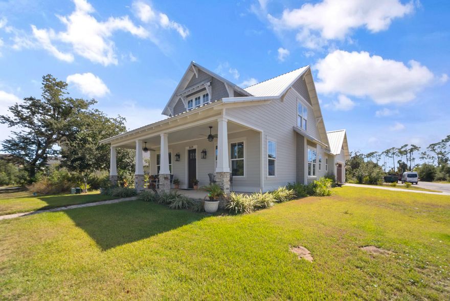 This newer construction 4 bed, 3 bath home with 2 car garage built by Koehnemann construction on a corner lot in the gated community of Sanctuary Beach is now available for sale! You will love this area for the privacy and location away from the hustle and bustle of the beach with a large community pool and access to the St. Andrews Bay to launch kayaks and paddle boards right outside the community gate! Entering the home from the large front porch, you'll appreciate the wide open floor plan with gorgeous white kitchen cabinets, stainless steel appliances, gas stove, beautiful vinyl plank flooring, and large master bedroom with private entry to the screened in private back porch. The master bedroom has a master en suite bathroom that has a very large walk-in closet, private water closet, and walk-in shower with dual vanities. The laundry room is conveniently located right off the master bedroom area. There's an additional 470 sq feet of heated and cooled additional indoor storage as well that could be used as an additional living area, an additional bedroom, or theater room. The exterior of this home is hardy plank vinyl with craftsman style details and stone paver driveway. There is an additional lot that can be purchased next door as well for added privacy. The property appraisers' site has this property listed incorrectly as a 3 bedroom and a lot smaller square footage so be sure and check the documents for the builders plans as well as have your Realtor figure in the additional square footage and bedroom for pricing/comp purposes. All measurements are approximate and must be verified if important.