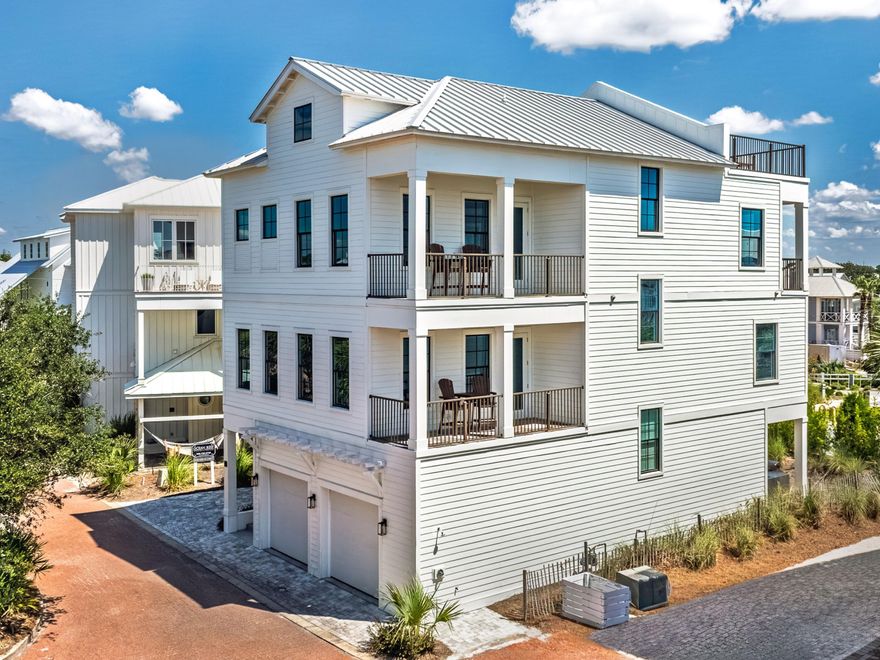 Welcome to 50 Camelot Lane, a masterfully designed four-story coastal sanctuary nestled south of 30A within the exclusive Dalton Place enclave. Completed in 2023, this home offers five spacious bedrooms and five-and-a-half baths ideal for both entertaining and relaxed coastal living. Ascending to the fourth-floor terrace, you're met with panoramic vistas of the Gulf of Mexico and Eastern Lake, a perfect backdrop for sunset soirees or morning reflections. Inside, an elevator serves the first three floors, and the open-plan layout is filled with natural light, enhancing the modern finishes and thoughtful craftsmanship. Dalton Place invites an elevated lifestyle, complete with a private pool and clubhouse ideal for leisure and connection to a vibrant community. Located just moments from the famed 30A corridor, this property offers both serene seclusion and convenient access to world-class dining, white-sand beaches, and the cultural allure of east 30A.