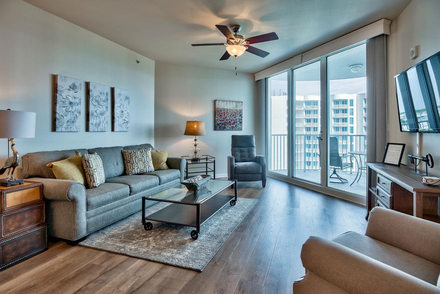 Renovated 9th floor unit with breathtaking resort and Gulf views! This 2 bed/2 bath unit is in the highly desirable Palms of Destin Resort! Awesome investment opportunity with rental projections over $30k per year! Kitchen boasts granite countertops, breakfast bar and maple cabinetry!The Jr. Suite floor plan features 9ft ceilings and private balcony overlooking the pool deck with Gulf and Bay views. Immaculate, move in ready, most furnishings convey! Amenities at the Palms include the largest lagoon pool in Destin with waterfalls, heated pool, jacuzzi, splash pad, lighted tennis and basketball court and fitness center. The quarterly dues cover ALL UTILITIES and fractional ownership of Palms of Destin Club LLC-covered garage, restaurant and conference center. Buyer to verify all information