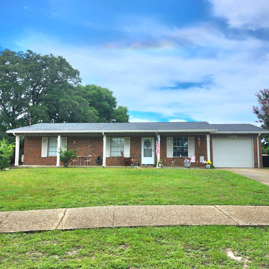 Cute mostly brick home conveniently located to Hurlburt, Eglin AFB and schools.  It's a short drive to downtown which offers a waterfront park, playground, shopping and restaurants.  Beautiful white sand beach on Okaloosa Island is minutes away.  The floor plan offers formal dining, a living room plus a den.  Nice entry porch runs the length of the house and a patio in the huge backyard are perfect for your outdoor enjoyment.  There is plenty of room for a pool, outdoor sports and activities.  Ceramic tile and vinyl flooring throughout the home is great for pet lovers.  The kitchen cabinets have been updated, HVAC replaced in 2018 and hot water heater in 2025.  The master bath has a walk-in shower for easy access.  Ready for immediate occupancy and just waiting for you.