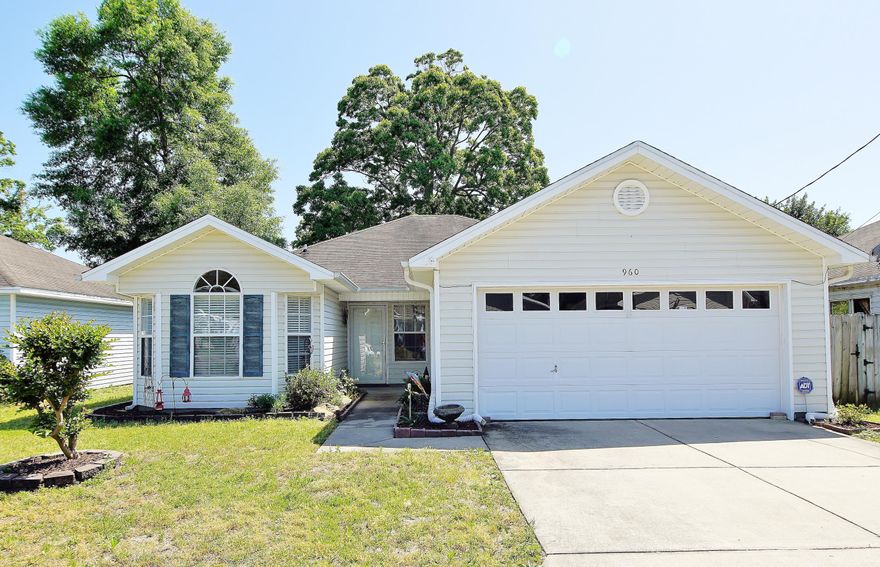 Don't wait too long! This adorable 3 bedroom 2 bath home is the first listing in almost 2 years on this quiet, tucked away street. No through traffic, quick drive to both Eglin and Hurlburt gates. Laminate wood floors in living area and tile in remainder of home (no carpet!). The eat-in kitchen with breakfast bar allows for conversation with the great room but floor plan keeps noise levels at a minimum. Charming bay window in the front bedroom. Split bedroom plan, large master bedroom with walk-in closet. Storm doors allow additional light to come in. Laundry room located off kitchen. A paver patio is located off the covered back porch to entertain or play in your pretty backyard. Sprinkler system, gutters around exterior. Only one owner - well maintained! Buyer to verify all measurements.