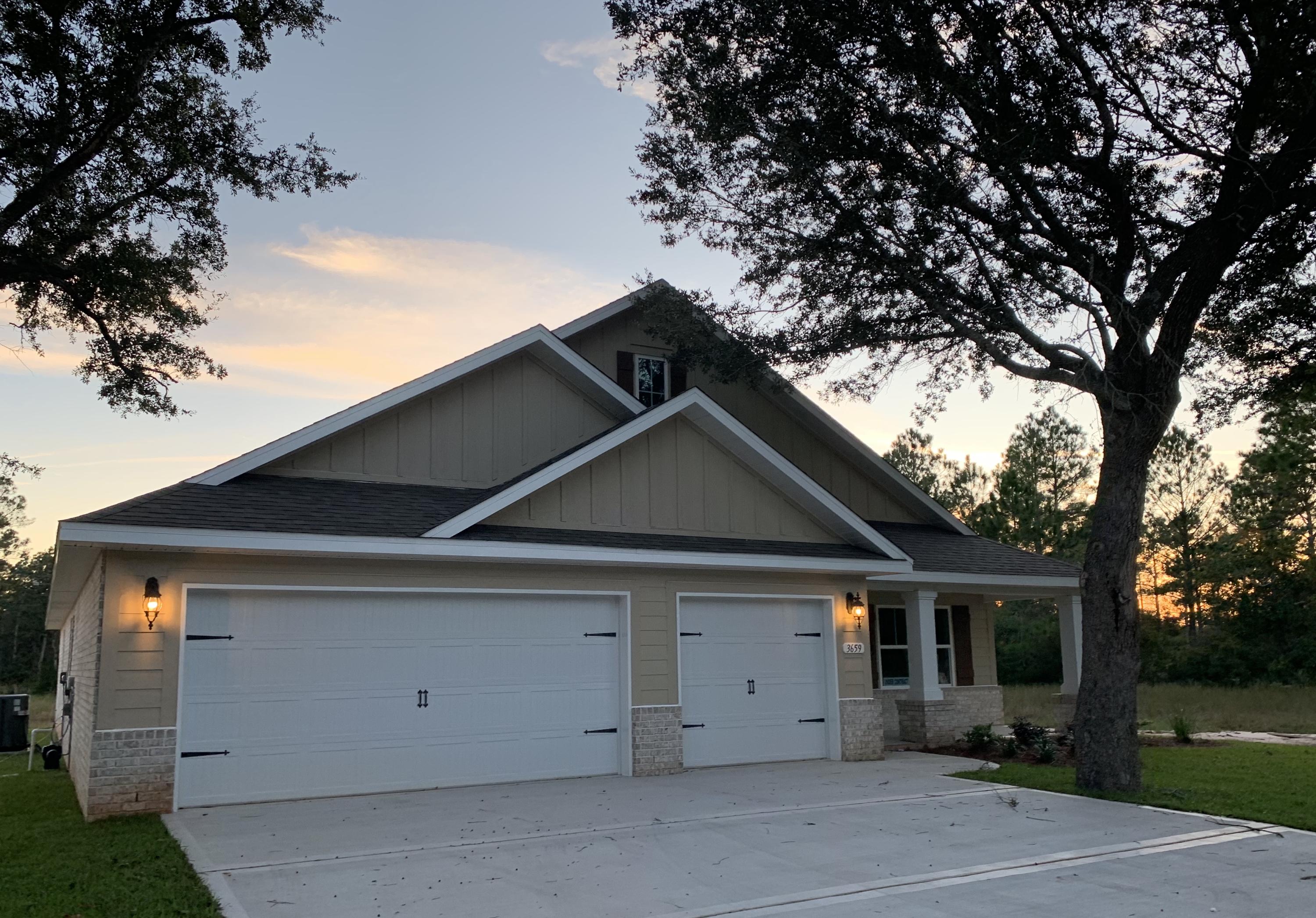 *BACK ON THE MARKET $346,950.00 Estimated completion end of July *Please TEXT Agent for construction status. **Brand New Floor Plan & Location central to everything! 7 miles from Navarre Beach Bridge and 12 miles to 1-10 .*4 Bedrooms *Open Floor plan *2 Full Baths *1/2 Bath off of Lanai * 3 Car Garage * Lot is 1/4 acre on sewer * Covered Entry * Mohawk Luxury Wood Vinyl Plank in Formal Areas and Wet Areas * Mohawk Carpet in Bedrooms *Master Bath has soaking tub & Walk in Tile Shower *Kitchen has Walk in Pantry, Granite Counter tops & Large Island *Spacious Family Room with 10 Ft Flat Ceilings & Tall E-glass Windows look onto the Rear Yard * Over sized Lanai with 10' ceiling *Builder 1/2/10 Warranty Included *Fabric Shields Included *See List for additional Upgrades Included BT 3627 Added Upgrade List:
Added Insulation Interior: M Bath/BR #4, Kitchen/Bath 2,
Added Insulation Exterior: Garage Walls
Added Water Line for an additional refrigerator use in Laundry Room
Added two electrical outlets above cabinets on one switch in Kitchen
Added one cable tv outlet on exterior Lanai
Added Family Room Double Trey instead of Single Trey
Added Master Bedroom Room Double Trey instead of Single Trey
Added Eight (8) Additional Can Lights (4 in Family Rm/4 in Master Bedroom)
Large Single Bowl Under mount Sink in Kitchen Island
Upgraded Cabinets to Edinburgh (Maple) Upgraded Paint Color - Storm
Upgraded Granite Counter tops instead of Marble in Master Bath, Bath #2 & ?? Bath
Side Entry Door to Garage with Exterior Light & Step