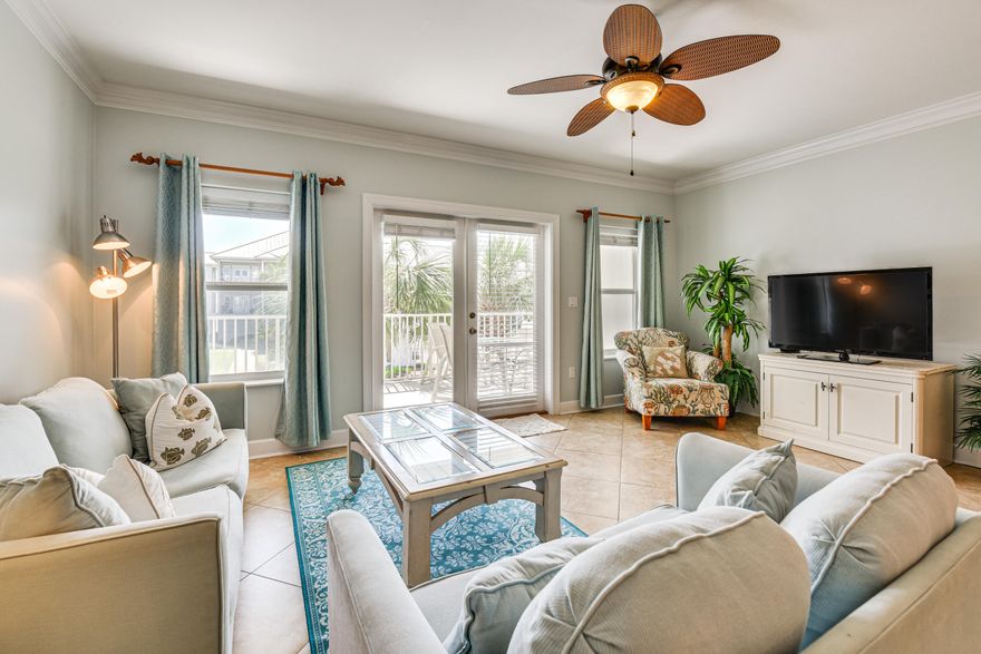 Welcome to Pavilion Palms - a gated, low-density community in the heart of Miramar Beach! This beautifully maintained 2-bedroom, 2-bath condo is sold fully furnished, making it completely move-in or rental-ready. Inside, you'll enjoy a spacious open layout and a large private balcony perfect for entertaining or relaxing. Just steps from a public beach access with a restaurant and restrooms, this location combines privacy with unbeatable convenience. The condo includes a rare two-car garage--perfect for vehicles, beach gear, or a golf cart for cruising along Scenic Gulf Drive. Plus, there's an additional exterior storage closet, ideal for keeping all your beach essentials neatly tucked away. Pavilion Palms features a sparkling community pool and beautifully landscaped grounds, all within a secure, gated environment. Whether you're looking for a primary residence, second home, or investment property, this condo offers the perfect blend of comfort, location, and lifestyle on the Emerald Coast.