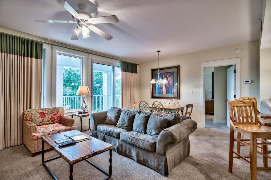 Top Floor! This 5th floor two bedroom is overlooking the pool area. The whole family with enjoy the space or lock off to rent as a one bedroom with a separate studio. The master bedroom has king sized bed with en suite bath that includes double vanities and separate bath and shower. The guest bedroom or studio lock off has two queen beds and a small kichenette with microwave, sink and refrigerator and it's own full size bath.Convenient to all of the activities, restaurants and night life in The Village of Baytowne Wharf and in the heart of Sandestin Golf and Beach Resort.