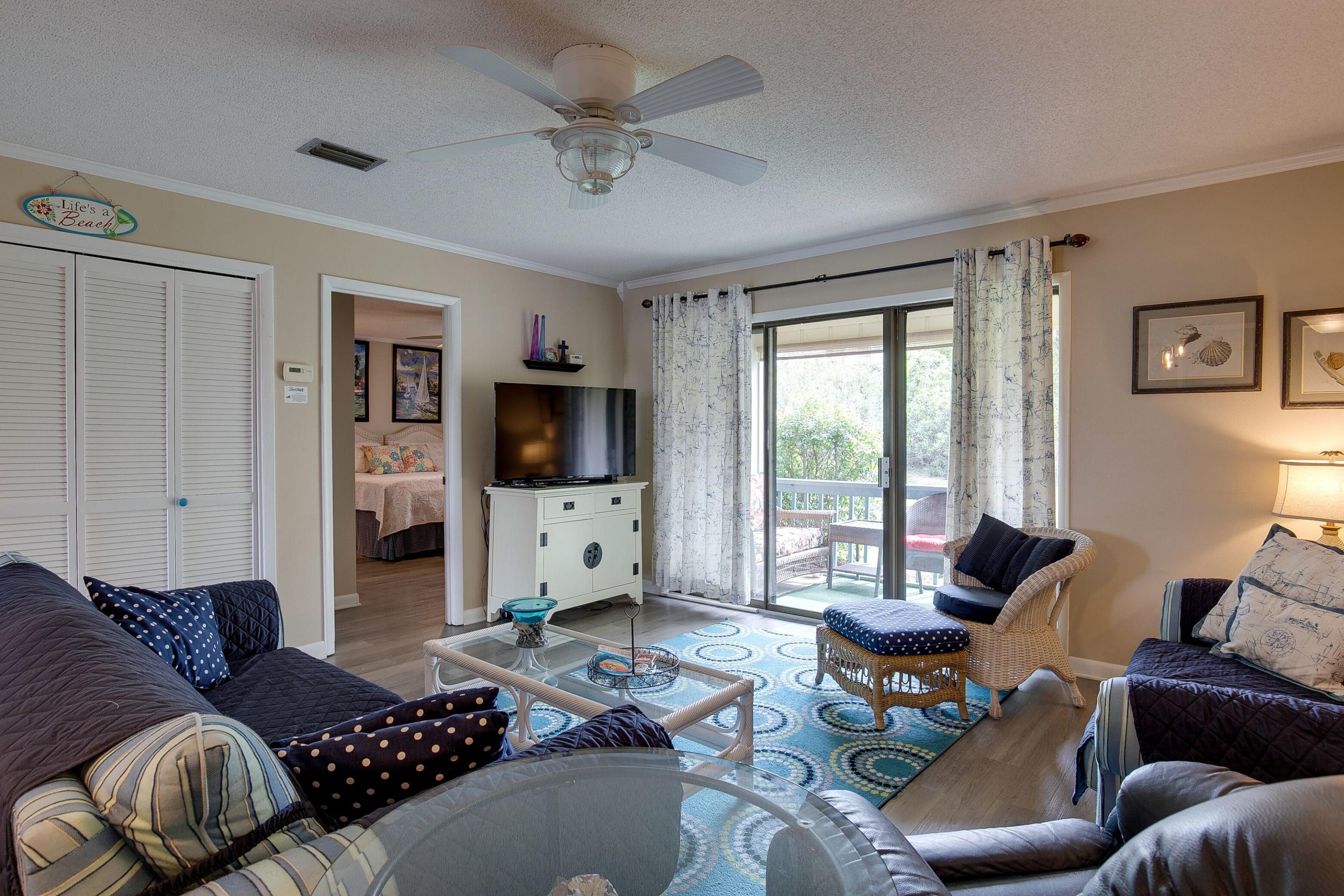 Chateau La Mer is French for ''The Sea Castle''. This beautiful 2-bedroom, 2-bath condo could be your Emerald Coast paradise or rental income. Located just steps away from the Scenic Beach road which gives you access to the beautiful sandy beaches. This 12-acre coastal condo complex with 200ft gulf front of its own deeded, private entrance located by Captain Dave's Seafood Restaurant & Bar. Chateau La Mer is made up of 2 story buildings strategically placed on 12 acres to offer green space, 2 pools, tennis courts, playground and a club house you may reserve for your private use.