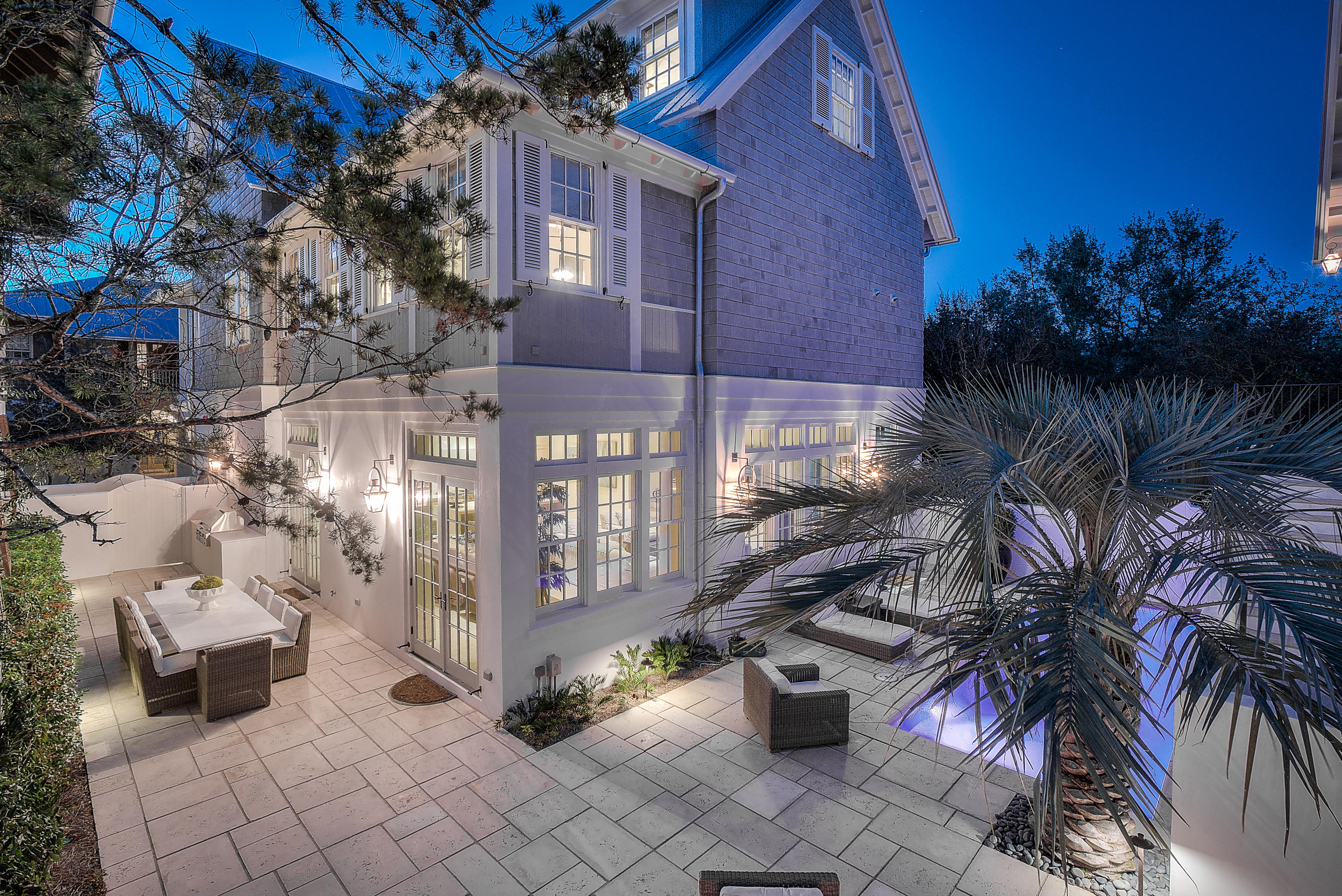 Brilliant Blue is a treat for the imagination & the senses. Located on one of the largest home lots on the desirable Beachside of Rosemary Beach, this architectural masterpiece was designed by TS Adams & brought to you by the builder of the award winning 2012 Coast Living Home. A bright, neutral palette sets the tone for the antique, recovered wood beams on the ceiling, the sleek Venetian plastered walls, stone floors, limestone & marble kitchen & baths and stunning top of the line electrical & plumbing features. But that's only the beginning. The private St. Tropez inspired courtyard is truly breath taking; a private swimming pool, lounging area, fireplace with separate seating area and outdoor dining area with seating for 10 offer the prefect balance to the stunning interior spac