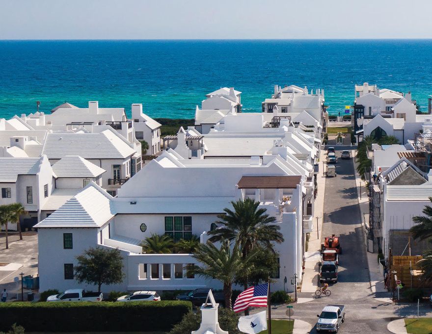 New home being constructed on the Beachside of Alys Beach presents 4 bedrooms, 4 baths and 2 half baths, a first floor gracious living, dining, kitchen area that opens to a covered loggia and courtyard with pool. A guest master bedroom and bath are conveniently situated on the first floor. A two-car garage provides valued parking and much needed storage space. The second floor offers a master bedroom and large master bath with tub and separate shower. The bedroom opens to a Court Terrace overlooking the courtyard below and features a summer kitchen. There are two additional guest bedrooms and baths with a bunk room off the media room. The third floor delivers a 912 square-foot rooftop terrace that delivers east and west views down Scenic Highway 30A and the rooftops of Alys Beach.