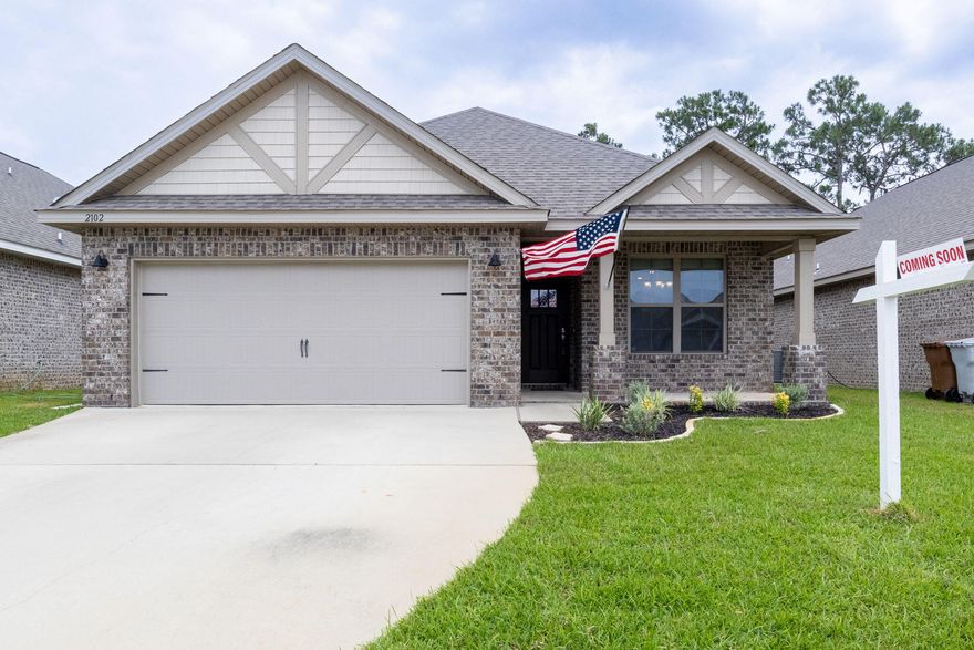 OPEN HOUSE FRIDAY 6/7 11-1P! Better than New Beautiful Craftsman style All Brick home located off Hwy 98 In Gulf Breeze. Convenient to the interstate and minutes to the beaches. The foyer welcomes you into this split bedroom, open floor plan home with plenty of room for the family and features nice upgrades such as crown molding, granite countertops in kitchen and baths, luxury vinyl through out the family areas, stainless steel appliances with beautiful walnut stained shaker cabinetry complimented with brushed nickel hardware & soft close cabinets and drawers. The large and private master suite has tray ceilings with crown molding.