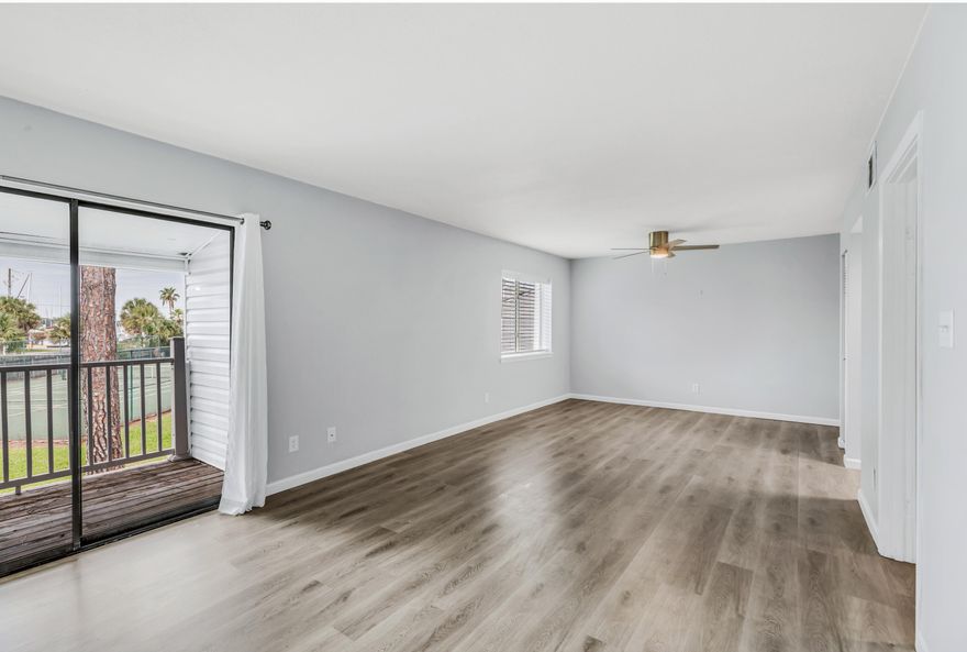 Move-In Ready Waterfront CondoLocated in a gated community with pool, tennis courts, assigned parking, and on-site laundry. Water and trash included.2nd-floor unit with private balcony and water view. Brand new LVP flooring and fresh paintUpdated kitchen and bathroomsTwo spacious bedrooms, one full bathPets considered with one-time pet feeApplication fee: $49 (credit and background check required).