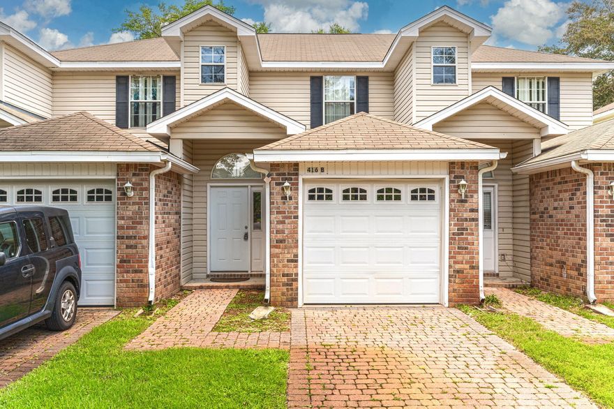 Ready for immediate move-in! Welcome to your new home in the heart of Fort Walton Beach! This spacious two-story two-bedroom, one-and-a-half-bathroom triplex unit offers the perfect blend of comfort and convenience.  The main floor includes a roomy living area perfect for relaxation and entertainment, a fully equipped kitchen with a breakfast bar, and convenience at its best with a half bath and spacious utility room. There are two comfortable bedrooms upstairs for peaceful nights. All of this and it has a one-car garage and backyard! The requirements are a credit score of 600 minimum, one year on the job or job offer letter showing a recent move, and a household income of $4125. Photos are of a similar unit with the same floor plan.