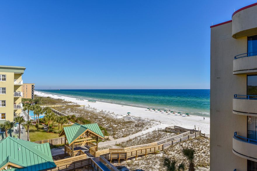 Rare Find! Gulf front at its finest! This stunning 6th Floor, 2 bedroom corner unit condo w/ wrap around balcony has been fully updated/renovated and is ready for your friends, family and vacationing guests!  Enjoy views from everywhere! The oversized kitchen boasts stainless-steel appliances, never ending granite countertops, a beautiful backsplash and an additional high-top pub table. Enjoy the luxury of your private and secluded beach, your generous sized swimming pool and miles and miles of sand and water! The elaborate wrap around private balcony is perfect for the sunrise and sunset and leaves NOTHING to be desired. If you're waiting for the right time to buy a GULF FRONT Beach property...now is the time!