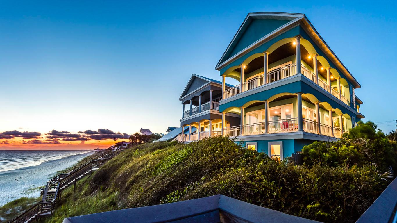 This beautiful Gulf front home is located on the East end of 30A near Rosemary and ALYS Beach. Aptly known as ''Happy House'', panoramic and unparalleled Gulf views can't be missed on the second and third levels.Recent upgrades (New windows - 2019, new porches - 2019, new roof - 2016, and new driveway pavers - 2019) make this house the perfect home to make your own or use as an investment property. There is also potential on the large lot for a carriage house and expanded pool.On the first floor you will find three bedrooms with a kitchenette creating a comfortable escape for friends or family. The second level has an open living and kitchen area with an expansive porch. There is also a guest bedroom with ensuite bathroom. The master suite and two additional bedrooms are located on th