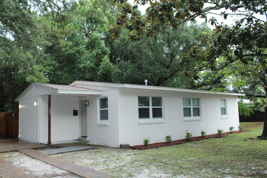 Adorable 3 bedroom and 2 bath home with 1105 sq ft near Downtown Fort Walton Beach, FL! Only minutes to the beach this home would make a great short term rental investment or home! This home is on a beautiful corner lot and has plenty of room for an RV, boat trailer, or multiple vehicles! The home features updated roof (2017-2018). copper wiring, newer HVAC, hot water heater, and double pane windows! Enter the gorgeous front door and notice the luxury vinyl plank flooring! The home has new base trim and window seals throughout. The kitchen features stainless and black appliances to include a built in microwave, side by side refrigerator, range/oven, and dishwasher. The kitchen has an exquisite tiled backsplash, new cabinets, countertops, sink, brushed nickel faucet and hardware! 
Each full bath has been updated to feature tiled, walk in showers with frameless glass, new brushed nickel hardware. The showers have a custom tiled niche! In addition the bathrooms have new sink vanity and pedestal sinks and toilets! All the lighting in the home has been updated to include flush mount lights, ceiling fan, and recessed lighting. Tiled flooring in main areas and wet areas, and luxury vinyl plank in bedrooms. This classic Florida home features an amazing fenced back yard with horizontal, stained fencing. The fence has one single gate and a double gate! There is plenty of room to add a storage shed, extra parking pads, and even a pool! 
Buyer to verify all dimensions and information.