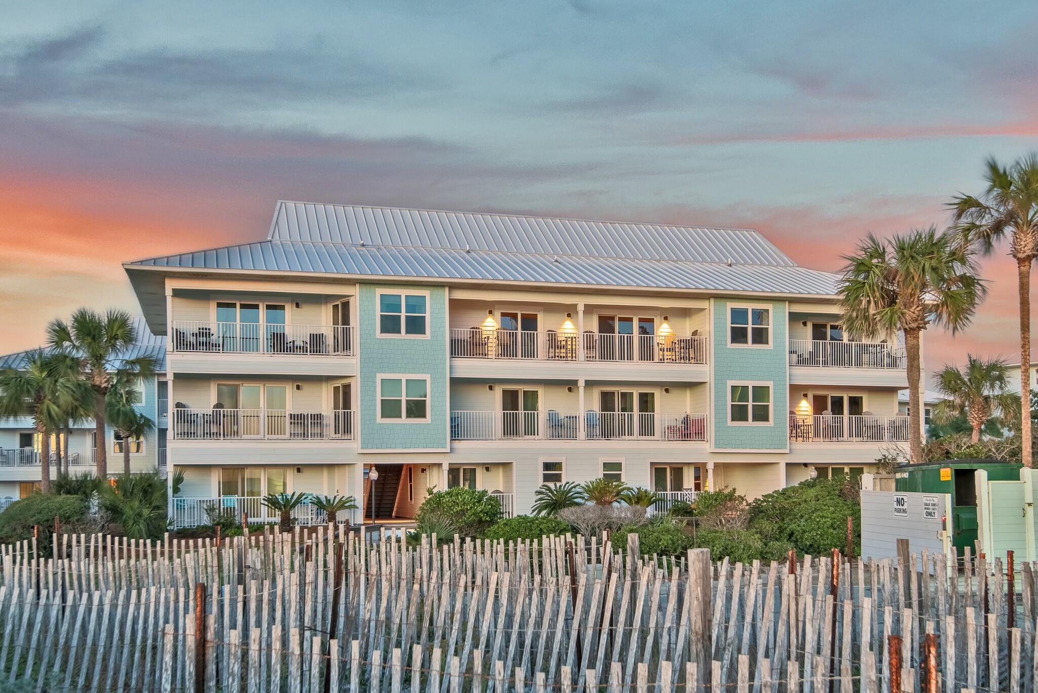 Soak up shimmering gulf views from this coveted 3BR/2BA condo perfectly positioned to capture stunning vistas from the large balcony in the tranquil community of Beachside Villas, just moments from the Gulf of Mexico in Seagrove Beach. Recently renovated with a chic coastal aesthetic, every detail of this residence has been thoughtfully considered to create the ultimate beachside retreat with beautiful wood floors, quartz countertops, white subway tile, and neutral hues.The open floor plan with the living room overlooking the balcony creates a welcoming space for unwinding after a day of sun and sand. The kitchen offers stainless steel appliances, a breakfast bar, and natural wood open shelving while the dining area features a built-in banquet for added seating. The primary suite, situated on the beachside, features direct access to a spacious balcony where you can sip your favorite drink and let the soothing sounds of the waves melt your cares away. Two additional guest bedrooms with a shared bathroom provide cozy, private retreats for family and friends, making this condo perfect for hosting memorable beach vacations.

Beachside Villas offers a variety of amenities for active and leisurely living, including tennis, pickleball, shuffleboard, and two pools, one of which is seasonally heated. Fire up the community grills for a sunset BBQ or hop on a golf cart for easy exploration of 30A's vibrant hotspots. This meticulously maintained community has recently undergone significant upgrades, including Hardie board siding, hurricane-rated windows and doors, and new roofs, ensuring long-lasting quality and peace of mind.