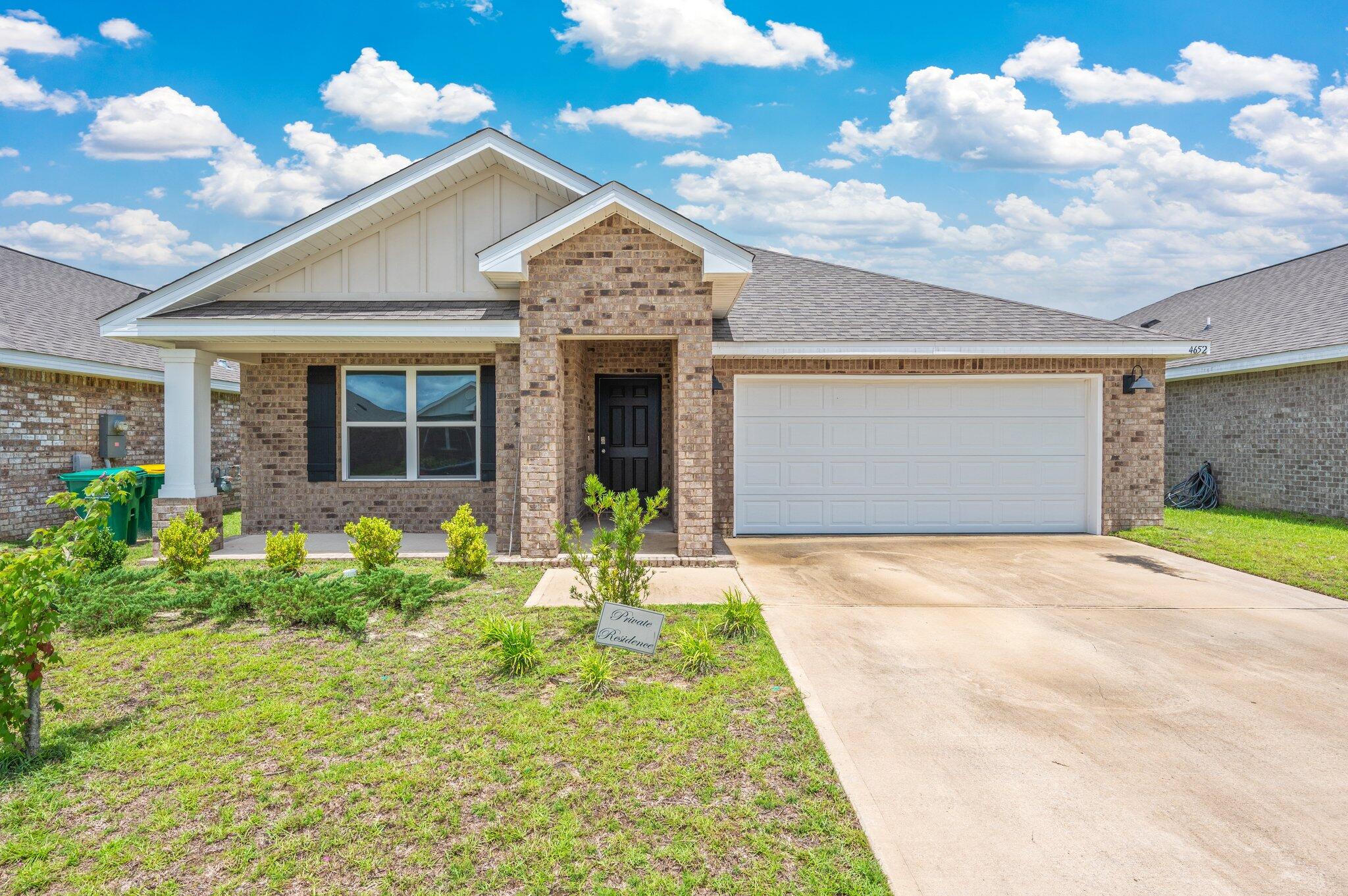 Located in the Patriot Ridge community below I-10, this beautifully designed 4-bedroom, 2-bath all-brick home offers the perfect blend of comfort and style. The open-concept floor plan is ideal for entertaining, featuring a spacious kitchen with a large island, stainless steel appliances, smooth-top range, built-in microwave, and a quiet dishwasher. Durable LVP flooring runs throughout the main living areas, with plush carpet in the bedrooms for added comfort. The private owner's suite boasts a generous walk-in closet, dual vanities, and an oversized 5' walk-in shower. Step outside to a covered back patio, perfect for morning coffee or weekend BBQs. Residents enjoy sidewalks and access to a sparkling neighborhood pool. Schedule your private showing today!