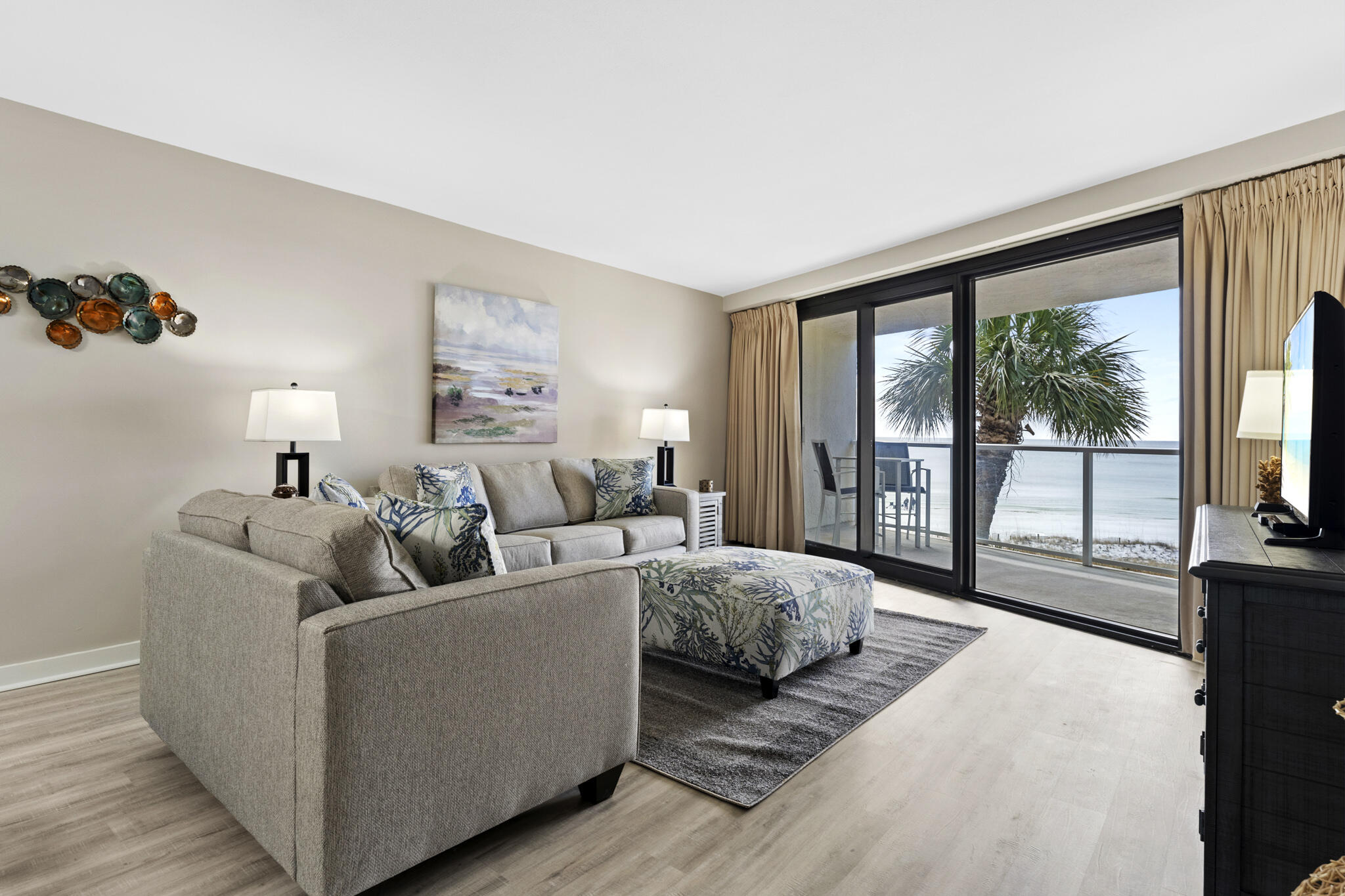 Totally and beautifully remodeled in 2022. This beachfront 1 bedroom, 1 bath condo is one of the largest floorplans with the bedroom facing the Gulf. The condo has been remodeled with new flooring and new paint throughout. Bathroom was gutted and rebuilt with new shower and sink.; new furniture in the living room and bedroom,  new kitchen counter and backsplash and new appliances in the kitchen.  You can enjoy  wonderful gulf views from the living area, dining area, kitchen and master bedroom as well as the private balcony. Sandestin living at it's finest. Take peaceful walks along the beach or hop on the tram to shop or stroll through the Market Shops or The Village of Baytowne Wharf.  Sandestin is also home to 4 Championship Golf Courses, a full service Marina and Tennis Center.