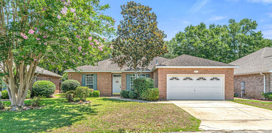 Charming brick home in the beautiful community of Bluewater Bay! 3 bed/2 bath, split floor plan. Master with ensuite and walk-in closet. Kitchen features large cabinets, center island, and eat-in area. Spacious great room with gas fireplace and vaulted ceilings. Formal dining room with wainscoting and crown molding. Private back yard with screened-in patio and additional concrete pad perfect for a fire-pit, hot tub or grill area. Carpet has been professionally cleaned. AC replaced in 2016. Located on a quiet, dead-end street. Convenient to military bases, beaches, and highways. Call me today for an appointment!