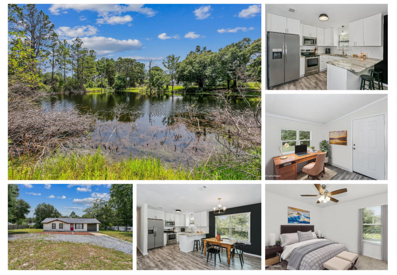 Lakefront home in Whispering Lake Estates. Fully updated 3 bedroom/2 bathroom + a bonus room! Roof, A/C, Water Heater and Septic were all replaced in 2022. Kitchen has granite countertops and stainless steel appliances. Both bathrooms have been updated. Home sits on 1 acre and has 60 waterfront feet. Square footage includes laundry and bonus room.
