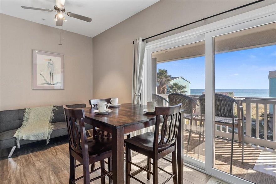 Top Floor! Stunning 1 bedroom, 1 bathroom  condo with Unobstructed Gulfview in Villas on the Gulf on Pensacola Beach.  Wow your friends, family and guests with the unbelievable view! The Gulf View and Beach access do not get any better with this beautifully remodeled large 1 bedroom 1 bath condo. This beach escape space was updated inside in 2021 and features beautiful tile flooring, gorgeous cabinets and granite countertops in the kitchen and a large walk-in shower in the bathroom. This short-term rental is turnkey and comes fully furnished! The spacious balcony as an unobstructed view of the Gulf. Once you are here you will never want to leave! The AC unit is only 4 years old. Villas on The Gulf is a quiet and relaxed Gulf side complex (no roads to cross) with immaculate grounds and community pool - The wood walkover and outdoor shower make beach days a breeze. Pensacola Beach is known for its sugar white sand, turquoise waters and amazing beach culture! Bars and restaurants are less than 5 mins away.