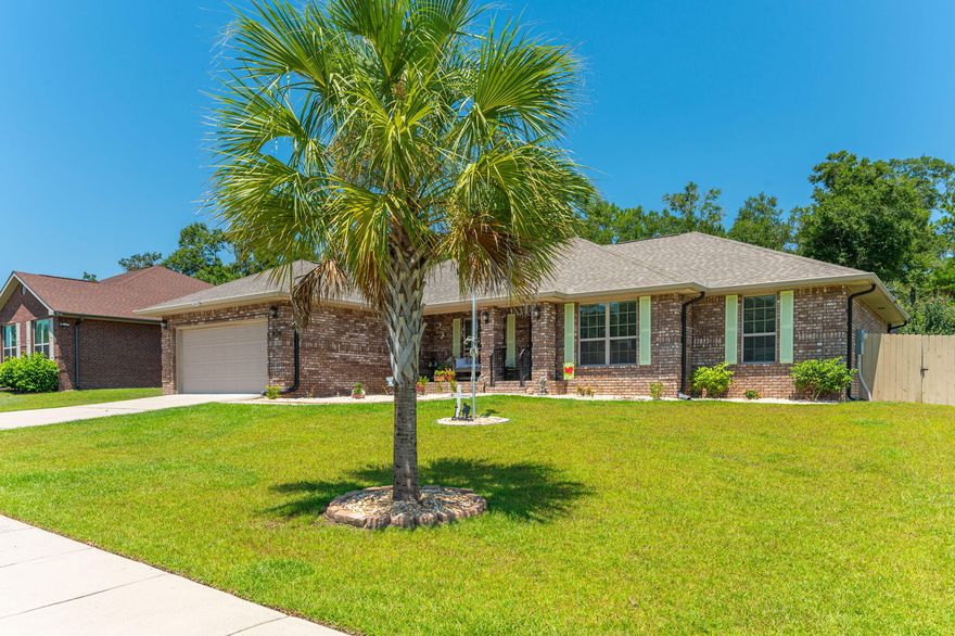 Located only 5 miles from Crestveiw High School, this 4/2 has a ton to offer and is immaculate inside! Upon entering you are greeted into a foyer with a dining room to the left and an office to the right. The livingroom is spacious and offers views of the incredible backyard. The kitchen has extended cabinets and granite countertops, breakfast bar seating, stainless steel appliances, and a breakfast nook. The primary suite is generously sized, boasts a custom tile shower, and THREE walk-in closets! All remaining bedrooms are spacious as well. Head out back to the screened in patio that was truly made to entertain! Love to golf? There is even an area to practice your golf swings! This backyard features privacy fencing and a shed as well.