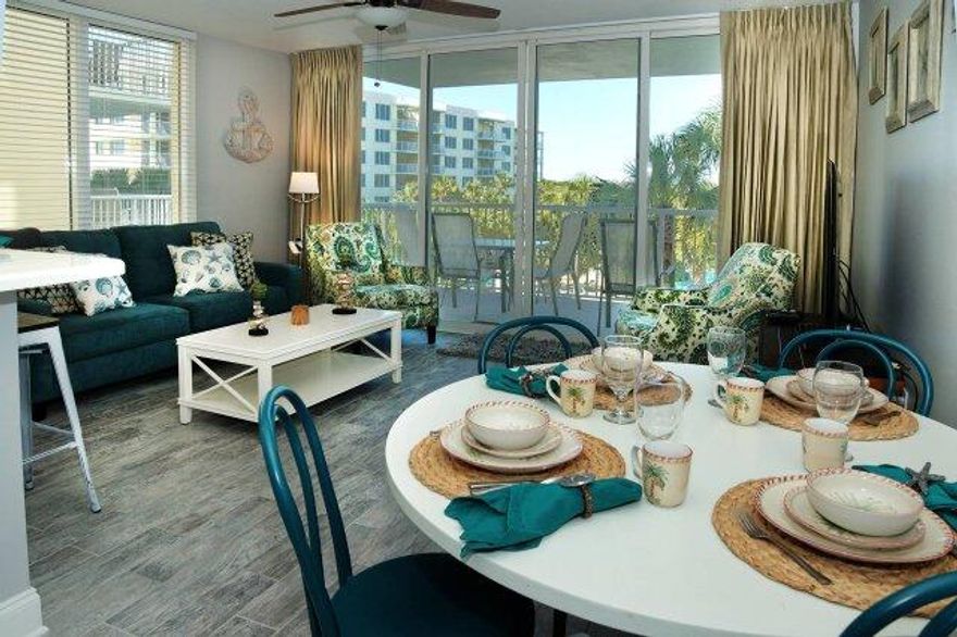We invite you to explore uniqueness of the Destin West Resort.  Owners and guest enjoy all the amenities of Bayside and  Gulfside by utilizing the pedestrian bridge to cross the road.  Bayside has the large lazy river, bay and marina as Gulfside has a large pool as well as the sandy white beach.  408 Sandpiper is in a perfect central location on Bayside.  This condo is being sold as furnished and includes a large master bedroom w private bath and Beach view balcony,  It directly overlooks the lazy river with views of the Bay.  Washer/dryer, separate bunkroom w bath and fully furnished kitchen make this a desirable condo.  One bedrooms at DestinWest sell fast and rent well so don't miss out on this end unit with windows on three sides.