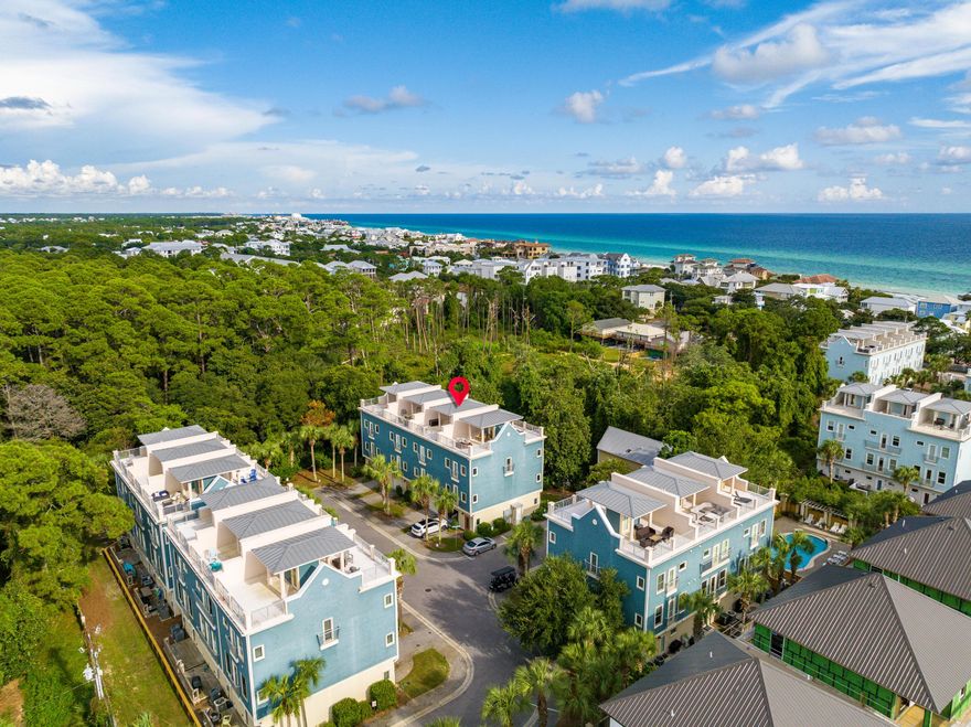 This four-bedroom, four-bathroom turnkey townhome with attached one-car garage is conveniently located near Gulf Place along Scenic 30A. The property will be sold beautifully furnished and would make a great vacation rental, 2nd home, or even primary residence. Located in the 13 unit gated community of Coastal Dunes where you have access to a community pool and are just steps away from the white sand beaches of Ed Walline Beach, Shunk Gulley, and the town center of Gulf Place. Entering the first floor, you will find the laundry as well as a full bedroom with bathroom at the rear of the home which also has access to the back deck. The open living room, dining area and kitchen are on the second floor along with a full bathroom and another bedroom on the front of the house.
