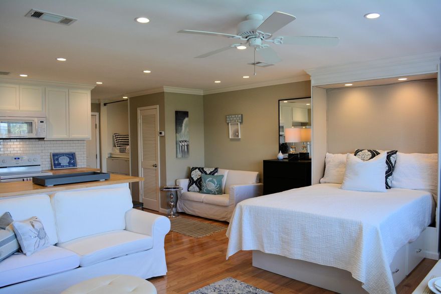 EASY SHOWING!!! Unit is not on rental program. Beautifully refurbished and decorated. Studio has under the cabinet combo washer/dryer unit, new appliances, storage galore, custom tile and cabinets (Thomasville). Unit has never been a rental. Sleeps five. Current owner is providing with sale additional slip cover for both sofas. Minutes by foot to the beach (county access with showers) and a short bike ride to Seaside.