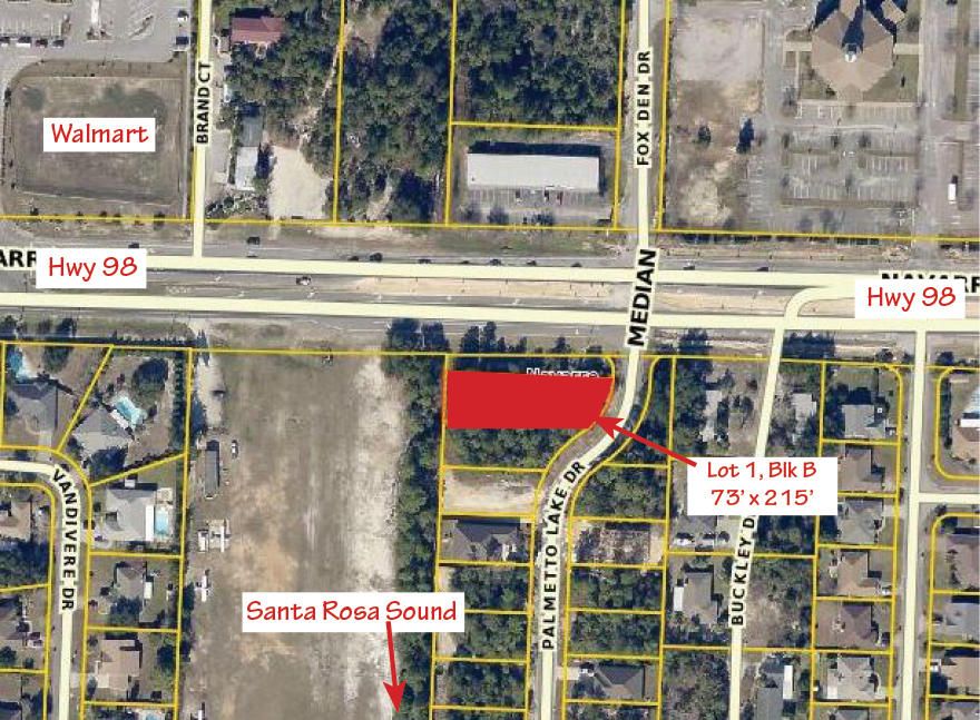 WATERSIDE COMMUNITY LOT. Located in the upscale gated community of Palmetto Lake Preserve with Mediterranean style homes, underground utilities, community dock with boat slips and more, this over-sized lot is within close proximity to Navarre Beach, Hurlburt Field, shopping and entertainment. Buyer to verify all information to buyers satisfaction including but not limited to lot size, zoning etc.