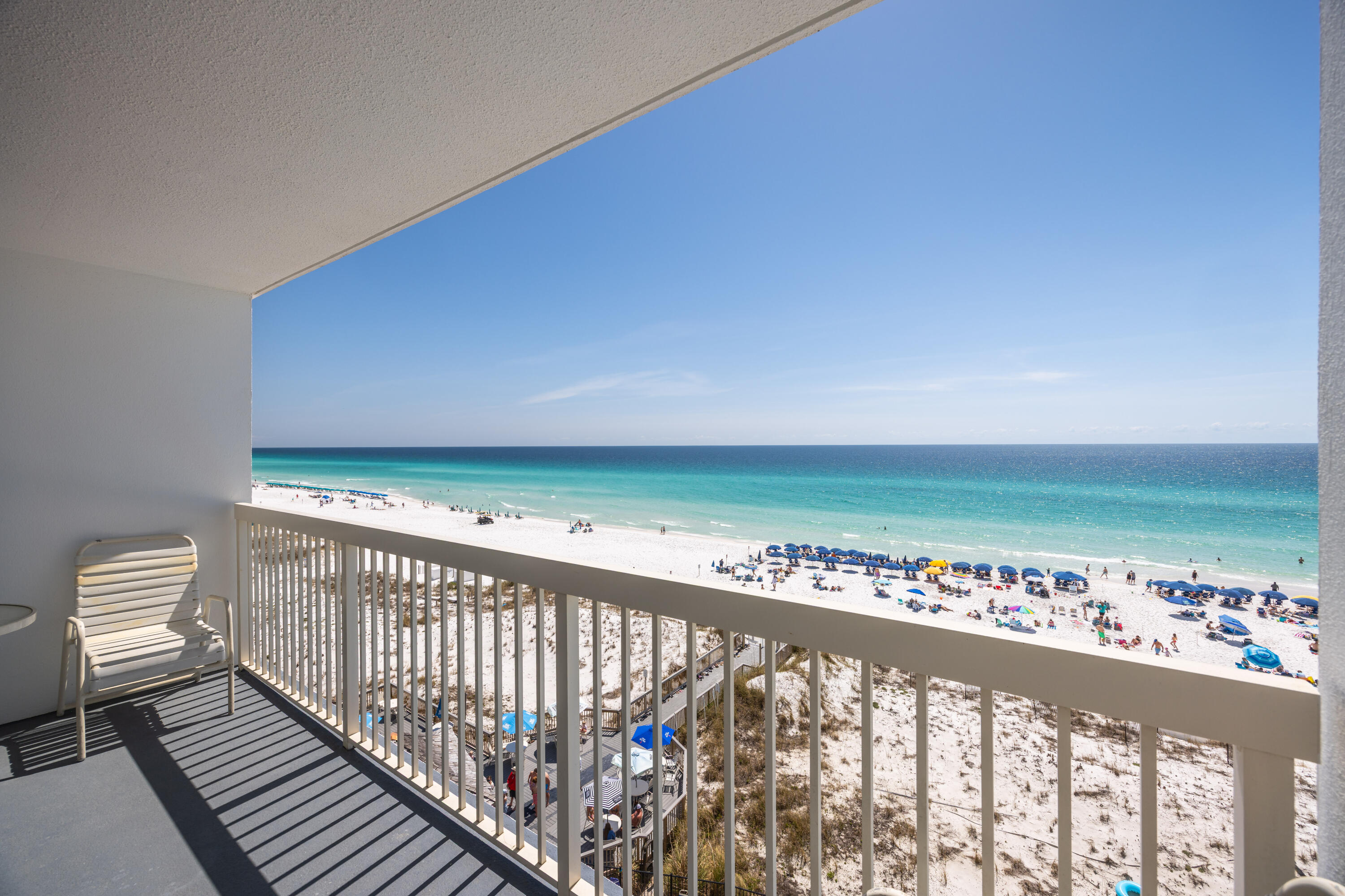 It's all about the view! This fully furnished in coastal neutral colors and stylish decor showcases unobstructed views of the white sand beach and sparkling clear emerald water of the Gulf of America. Located in the heart of Destin, this beachfront 1br, 2ba unit with built-in bunks and a sleeper sofa sleeps six comfortably. It's an income-producing machine boasting a strong rental history with the on-site management company. The sixth-floor balcony level is the perfect height, high enough to capture a coastline view and low enough to recognize your friends and family on the beach. The bathrooms and kitchen have granite countertops and coastal white, shaker-style cabinets. The kitchen has stainless steel whirlpool appliances. Property amenities offer something for all ages, making this an ideal second home or rental investment property. Resort Amenities: Cafe, beachside Tiki Bar, heated indoor pool, outdoor pools, hot tub, sun deck, fitness center, tennis and pickleball courts, outdoor grills, conference/meeting facilities, covered parking, 24/7 front desk, room, laundry facilities, and umbrella beach service. Pelican Beach is located close to many popular restaurants, shopping centers, and entertainment activities, offering a true beachfront paradise!