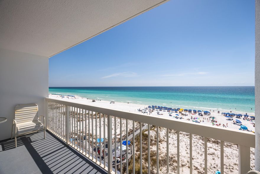 It's all about the view!  This fully furnished in coastal neutral colors and stylish decor showcases unobstructed views of the white sand beach and sparkling clear emerald water of the Gulf of America.  Located in the heart of Destin, this beachfront 1br, 2ba unit with built-in bunks and a sleeper sofa sleeps six comfortably.  It's an income-producing machine boasting a strong rental history with the on-site management company.  The sixth-floor balcony level is the perfect height, high enough to capture a coastline view and low enough to recognize your friends and family on the beach.  The bathrooms and kitchen have granite countertops and coastal white, shaker-style cabinets.  The kitchen has stainless steel whirlpool appliances. Property amenities offer something for all ages, making this an ideal second home or rental investment property.  Resort Amenities: Cafe, beachside Tiki Bar, heated indoor pool, outdoor pools, hot tub, sun deck, fitness center, tennis and pickleball courts,  outdoor grills, conference/meeting facilities, covered parking, 24/7 front desk, room, laundry facilities, and umbrella beach service.  Pelican Beach is located close to many popular restaurants, shopping centers, and entertainment activities, offering a true beachfront paradise!  