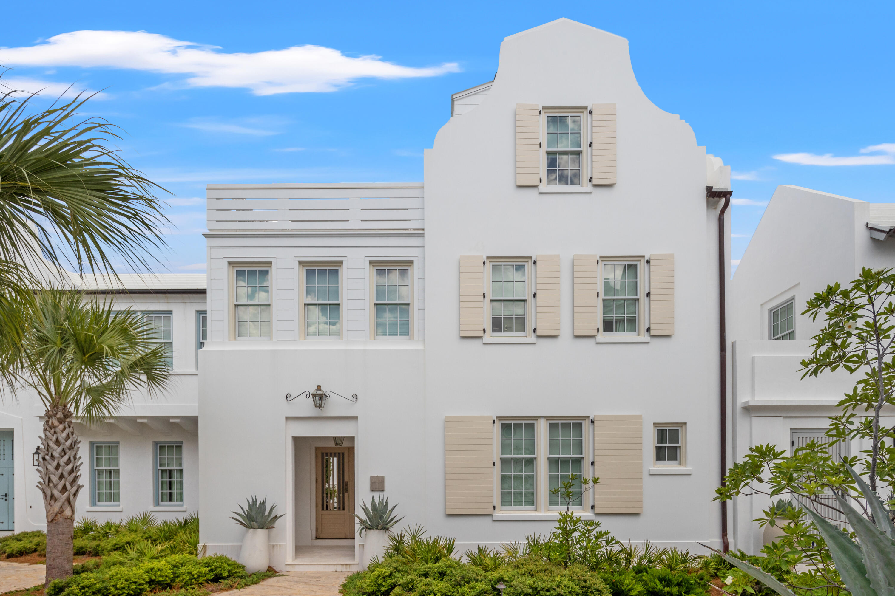Designed by Historical Concepts, this 3,549 Square Foot 4 bedroom home enjoys views from its third-floor terrace looking down Turtle Bale Pedestrian Path which leads to a dune crossover and the white sand beaches that this coastline is famous for. Interior furnishings by April Tomlin Interiors set the tone for the level of quality found throughout this home. The first floor offers a spacious guest suite bedroom, an open kitchen/living/dining area looking out to a private courtyard and pool and a large entry loggia. The second floor offers a luxurious master bedroom suite, two guest suite bedrooms and a highly coveted additional living area. The third floor conditioned den provides an office and wet bar area that leads to the outdoor rooftop terrace.