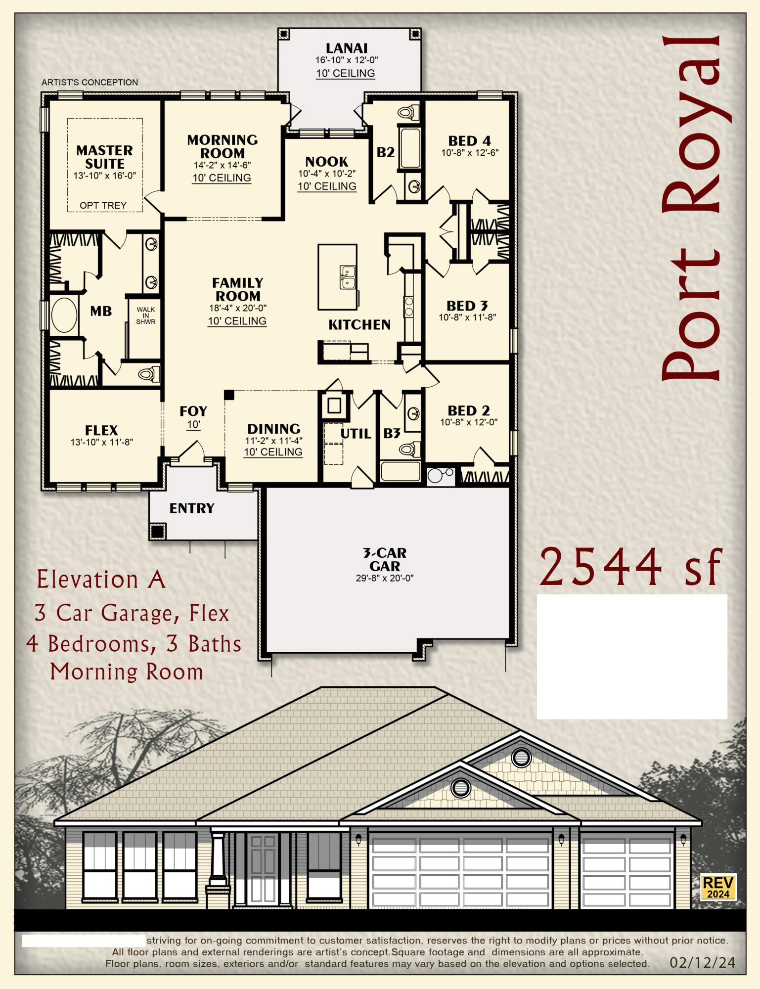 *New Construction on Large Lot * This Plan Features: 2 x 6 Exterior Construction, 4BR/3BA *3 CAR GARAGE * 10 Ft Ceilings & Laminate Wood Plank Flooring in Main Living Areas * Granite Countertops Kitchen & Baths * Tile Flooring in all Baths* Ceiling Fans in all Bedrooms & Family Rm * Main Suite with Trey Ceiling & Main Bath with Builder's Signature Zero Entry All Tile Walk in Shower with 2 Shower Heads, Separate Garden Tub, Double Vanities & Walk-in Closet * Kitchen Features: Granite Countertops, Large Island, Shaker Style Soft Close Cabinetry, Stainless Steel Appliances & Walk in Pantry * Breakfast Cafe * Covered Front Entry and Rear Lanai with Ceiling Fan *Irrigation System for Sodded Areas * Builder Warranty Included *
