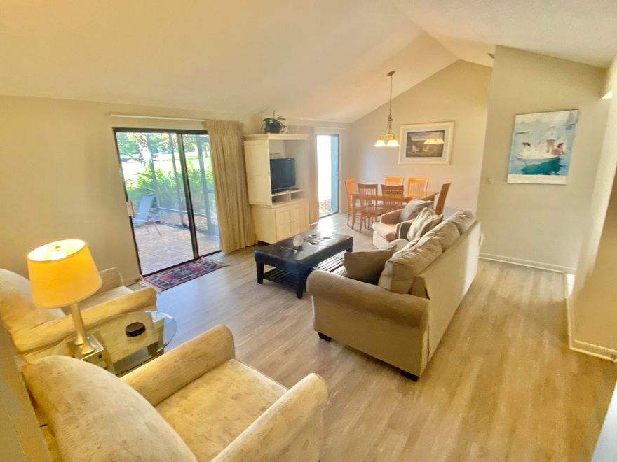 This adorable 2 bedroom Linkside sits right on the golf course with great views and has a screened porch for enjoying those views.The living area has LVP and the bedrooms are carpeted.  THe master has a king bed and the second bedroom has a queen bed.The kitchen is fully stocked and ready to use. Please call for an appointment to see this wonderful cottage.  It is ready to rent!