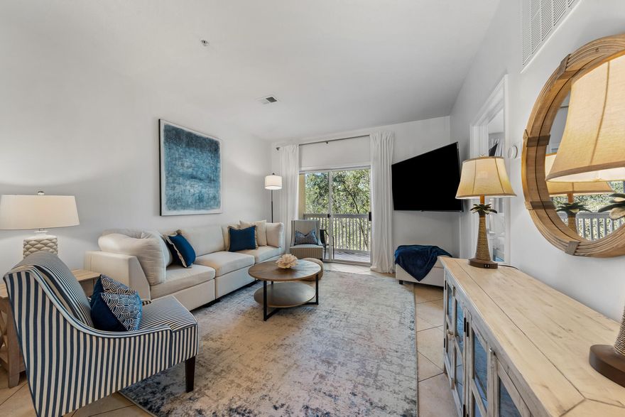 Located within a mile of the sands of Seagrove Beach you will find Herons Watch 7205. Whether you enjoy relaxing with outdoor activities, convenient access to coffee and dining opportunities, or the ability to enjoy the sounds of nature from your back porch, this fully furnished Heron's Watch condo provides it all.For outdoor enthusiasts, there is a nature trail and bike path running through the Point Washington State Forest right outside your back door, kayak storage adjacent to your building and a community dock granting easy access to Eastern Lake. Simply YOLO your way through sunny days by grabbing your kayak or paddle board and paddling down to the Gulf, or hop on your electric bike and cruise your way through the pristine natural oasis of the State Forest.


If you prefer to dine and socialize in your down time, Beachy Bean coffee and Old Florida Fish House are located just outside the complex and both offer abundant outdoor seating, views of Eastern Lake and entertainment opportunities whether is just you or a group of friends getting together.


Stepping inside the condo you'll find a modern and coastal, professionally designed condo. With new furniture, ample natural light, and a well utilized 940 sq ft floorplan, this two bedroom two bathroom condo is an ideal place to retreat after living the 30A lifestyle for full-time residents, second homeowners, and renters alike. The spacious kitchen features wood cabinets, a suite of stainless steel appliances and ample prep space on the durable granite counters.


The open entertainment space offers a bar height breakfast counter, a transitional dining space and a roomy living area that overlooks the state park right out your back door. Enjoy coffee from your back porch to the sounds of the birds and the chance to view wildlife such as deer, rabbits and other area locals.


The primary suite overlooks the state forest from both of its windows, and offers a plush king bed and seating chair to help you unwind and relax after full days in the sun. The en-suite bathroom offers a tub shower combo.


The guest room is located near the front of the condo and is outfitted with a queen bed and twin sized trundle, helping to maximize space for guests as needed. The second bathroom is located adjacent to the living room and next to the laundry room and pantry combo.


Heron's Watch Condominiums come complete with a gated entry, golf cart charging stations and a community pool. It offers the rare blend of entry level affordability to 30A and convenience to the best of the 30A lifestyle while being centrally located in Seagrove Beach.  
