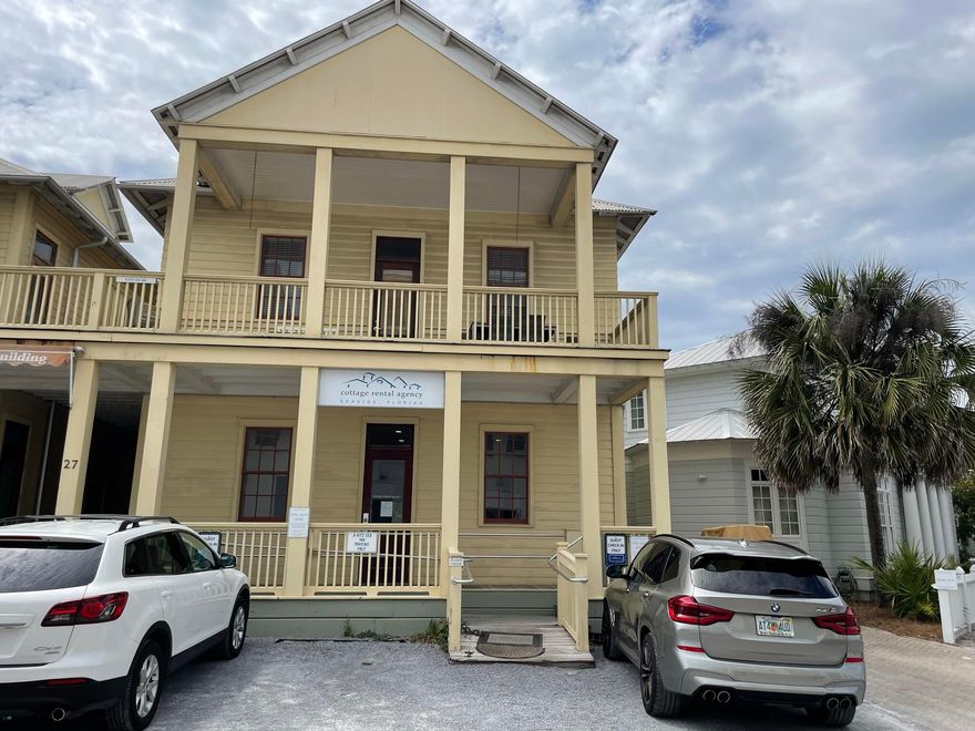 Ideally located prime office space in Seaside, FL. Rarely available, this two story building is home to two levels of commercial space. First floor (2494 sq ft: three enclosed offices, lobby and waiting area, conference room area, open area offices and reception counters, kitchenette breakroom, two restrooms) @ $11,430/mo + add'l fees.Second floor (831 sq ft: two offices, conference room, kitchen/breakroom, full restroom) $3808/mo + add'l fees.Each level has an assigned parking space.Tenant may lease one or both levels of commercial space. Owner/Landlord has listed all square footage in gross square feet.  Find maps and association information under documents.