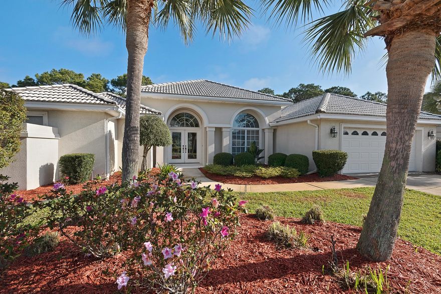 This beautiful home is located in the highly sought-after gated golf course development of Emerald Bay. Emerald Bay is a popular neighborhood featuring a newly renovated golf course, tennis and swimming pool. The home is one of the best positioned homes in the development being located on the 10th fairway close to the putting green. This home has many appealing features which include a heated in-ground pool, screened lanai, high ceilings, tile floors, retracting sliding doors, recessed lighting, crown moldings, double garage, split bedrooms, open kitchen/family room & much more. Sq. ft., room dimensions and lot size taken from public records.