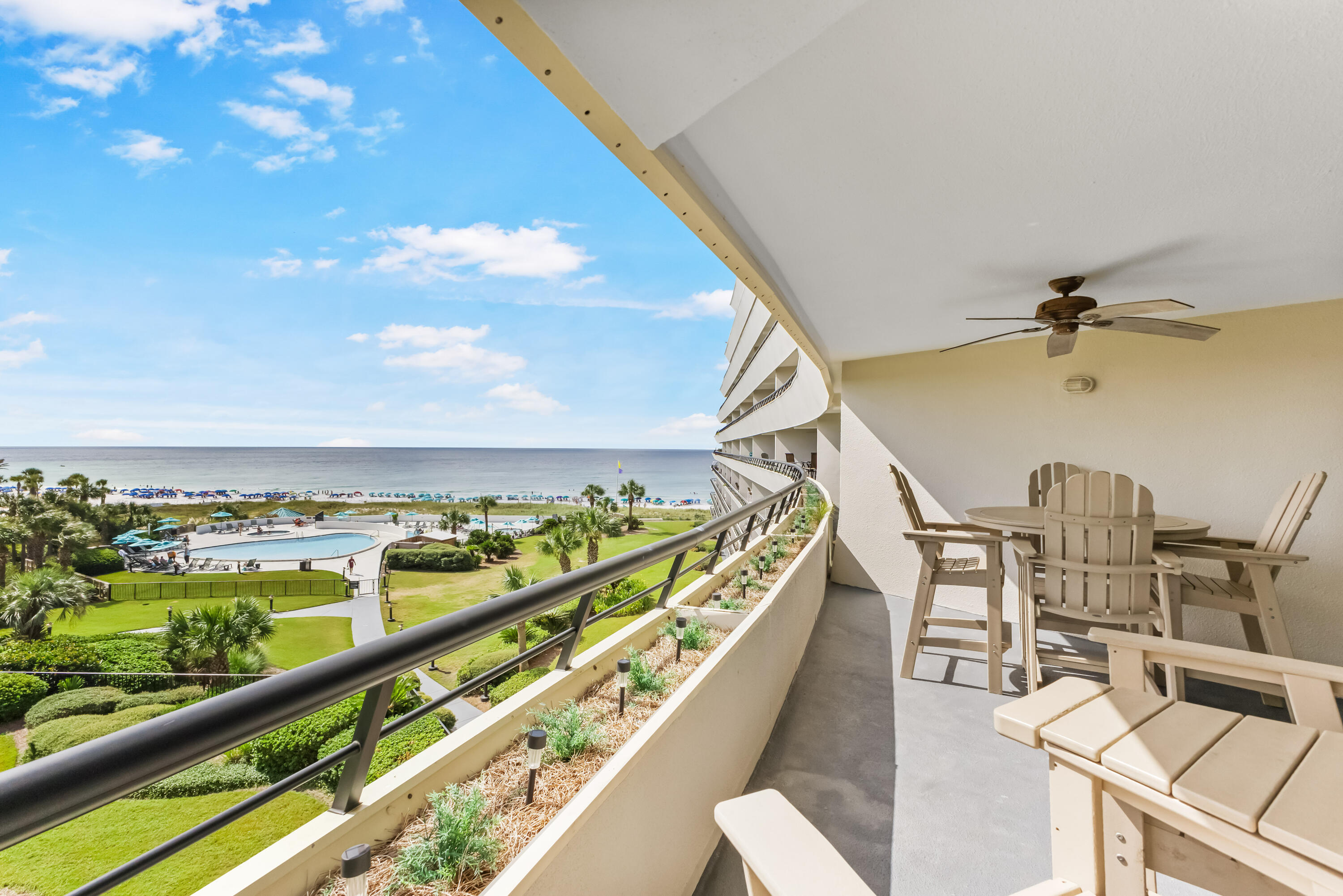 This coastal gem is one of only four in Edgewater with an oversized second bedroom (only 95 sq ft less that the 3 bedroom units in complex). With 2 queen sized beds in guest and king in master there is sleeping for 8. Features include white shaker cabinets, quartz counters, tile backsplash in kitchen, wood plank look tile flooring throughout, tiled showers and baths with glass doors and stainless appliances. Edgewater is an iconic landmark in Miramar Beach with 425 feet of private beach, fitness/weight room, 2 pools, whirlpools, playground, grills and covered parking. Convenient location within walking distance to shopping and restaurants. You won't want to miss this turn key opportunity!