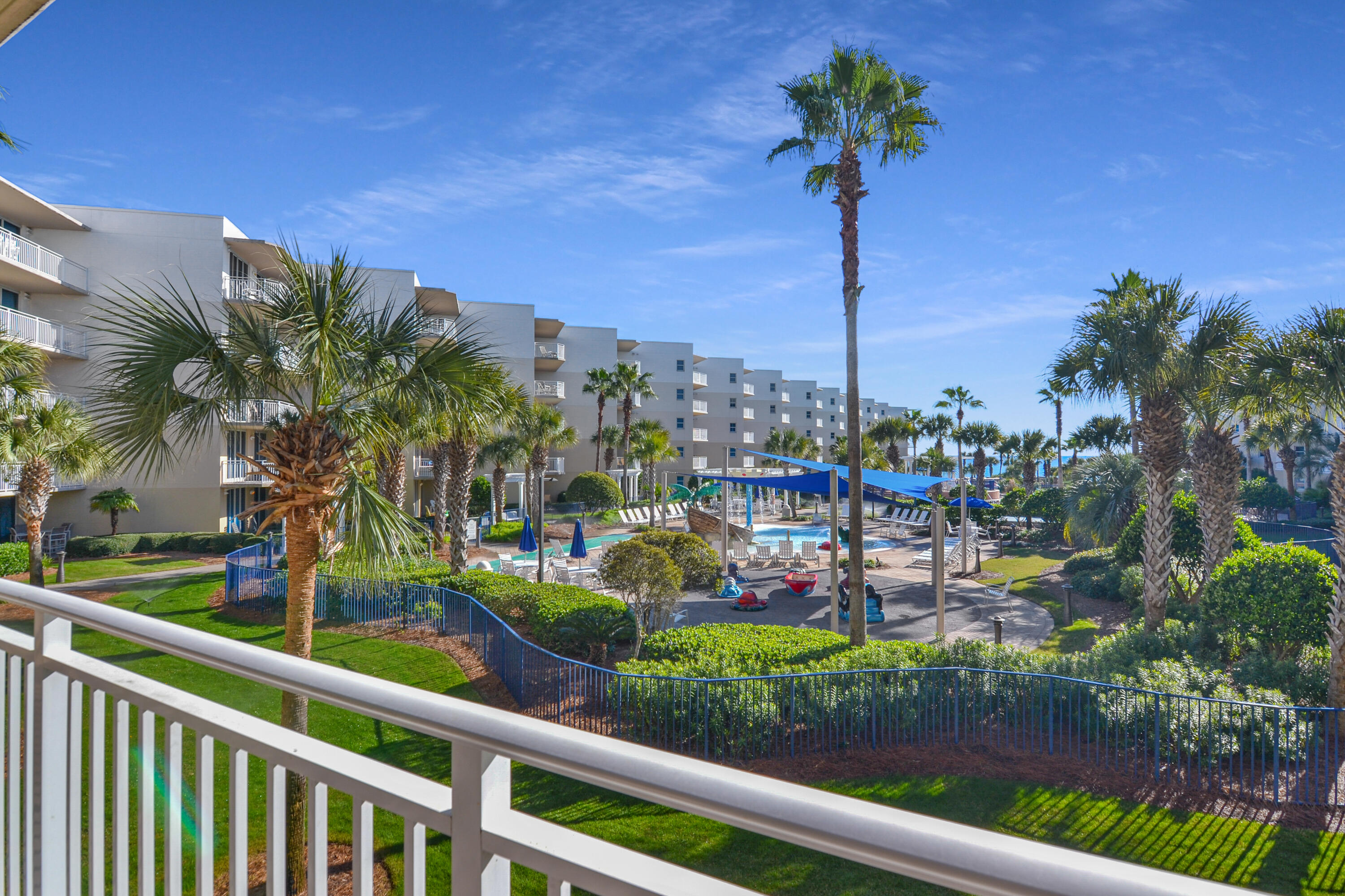 Waterscape is one of the most popular resorts in the Destin/Fort Walton Beach area. This resort boasts one of the best beachfront pool decks on the Emerald Coast, with 490' of beachfront shoreline.  The complex has multiple pools with waterfalls (one pool heated seasonally), lily pad course, waterslide, lazy river, splash pad, 2 hot tubs, poolside gas grilling, and it's all BEACHFRONT!  The family friendly pool decks provides solid rental revenue year after year.  Great investment!  This is a 2 bedroom unit, with an additional bunk room, plus 2 full baths.  Unit has been fully remodeled with new kitchen, flooring, and upgrades.  The unit faces the pool deck and has beautiful views of the Waterscape grounds, with the ocean just beyond. Conveys fully furnished.  Owners closet included.