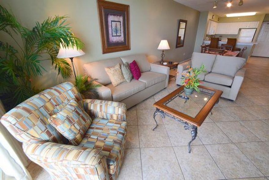 See the gulf and all of Destin's best from this fantastic location on the 15th floor. This unit has coveted garage space #6. These do not come along that often. They are deeded to specific units and cannot be sold. The sunsets from this large balcony are incredible. New sofa and love seat in living room. Large porcelain tile in main area, kitchen and baths. This 2/2 unit is just waiting for your personal touches. Now is the perfect time to buy to make it your own. Call Cat to show.